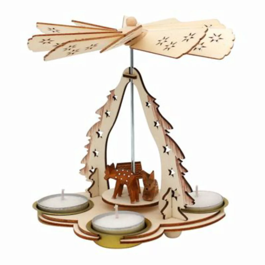 Sigro Holz Pyramide, 3 Teelichter Rehe 15 x 11 x 16 cm natur  Erwachsene günstig online kaufen