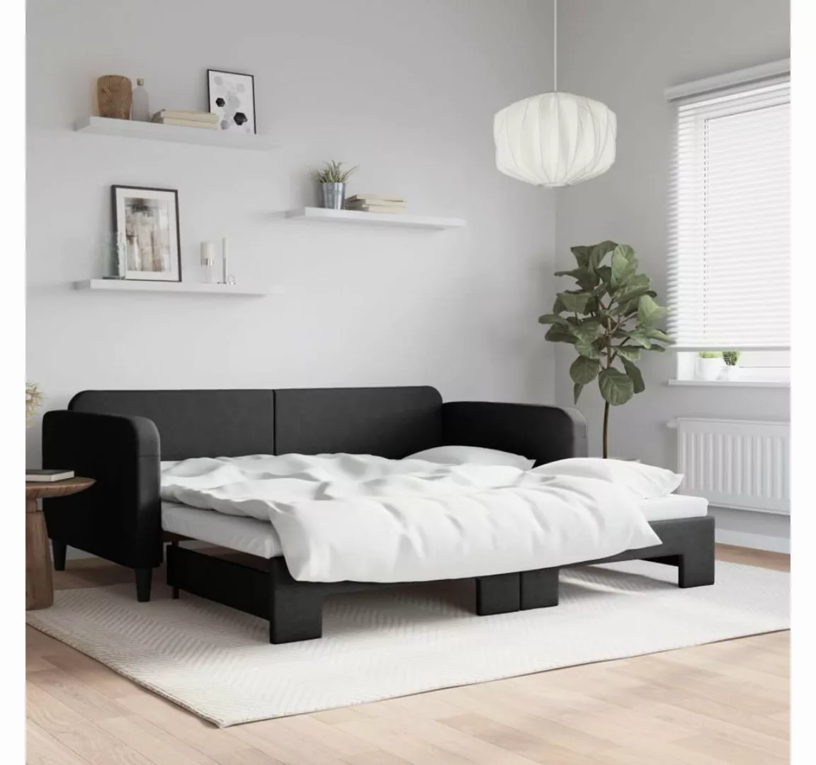 vidaXL Gästebett Gästebett Tagesbett Ausziehbar Schwarz 100x200 cm Stoff Be günstig online kaufen