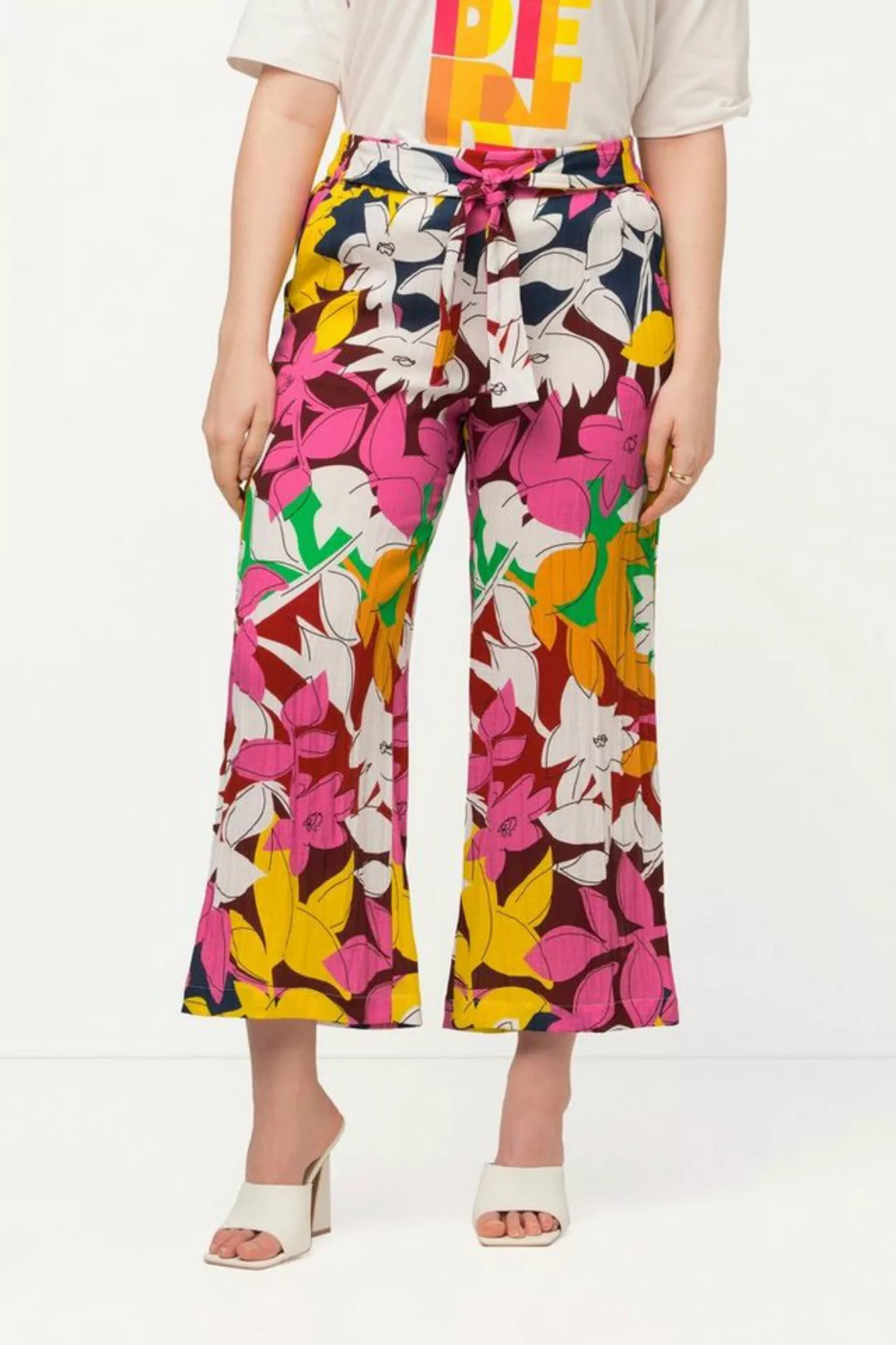 Ulla Popken Culotte 7/8-Hose Leinenoptik Blumen weites Bein günstig online kaufen