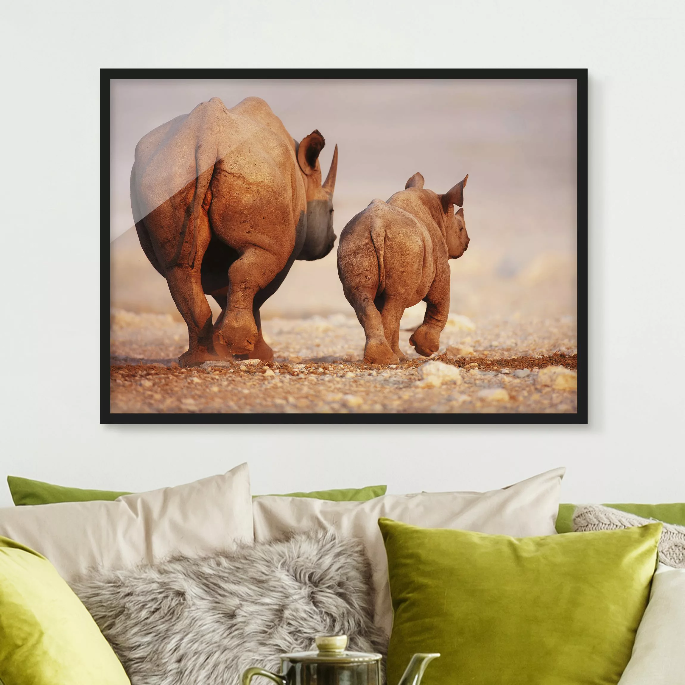Bild mit Rahmen Tiere - Querformat Wandering Rhinos günstig online kaufen