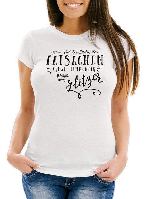 MoonWorks Print-Shirt Damen T-Shirt Spruch auf dem Boden der Tatsachen lieg günstig online kaufen