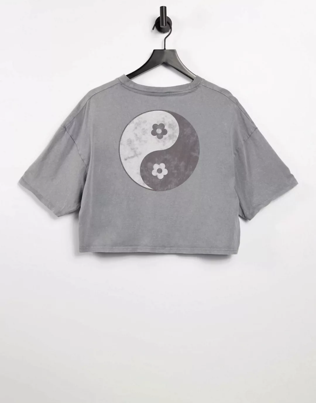Cotton:On – Kurz geschnittenes T-Shirt mit Grafik in Grau günstig online kaufen