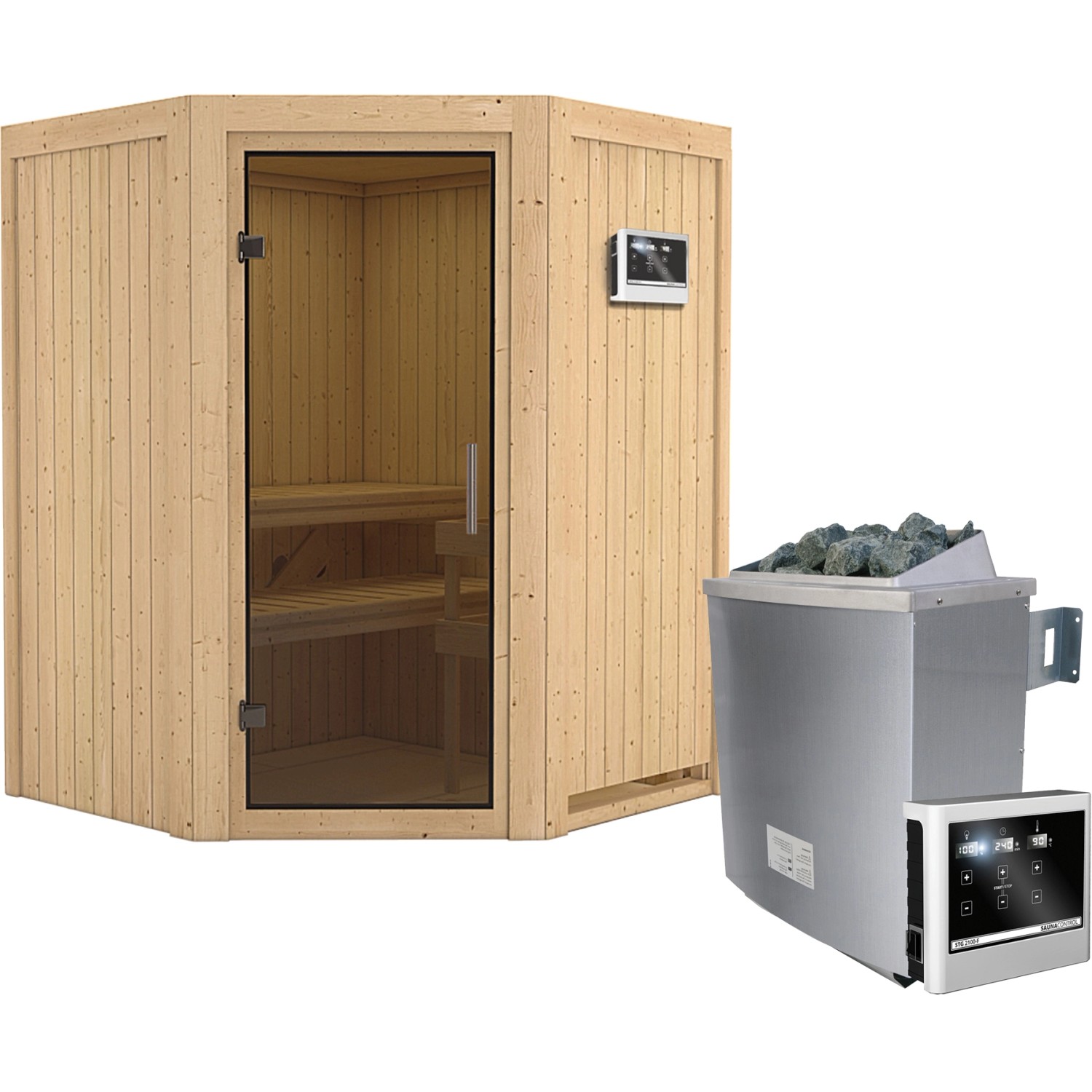 Karibu Sauna-Set Lyra inkl. Ofen 9 kW mit ext. Steuerung, Tür Graphit günstig online kaufen
