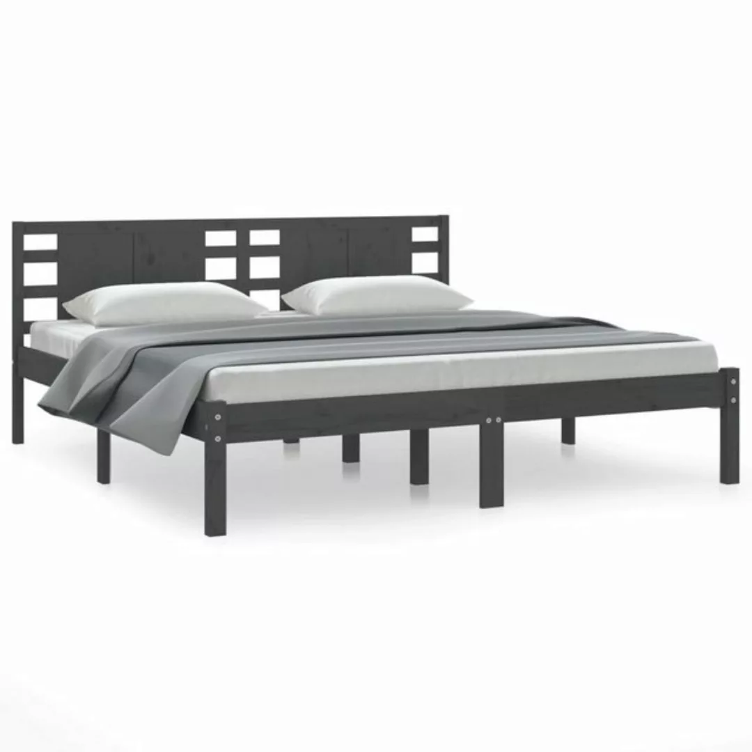 furnicato Bett Massivholzbett Grau Kiefer 200x200 cm günstig online kaufen