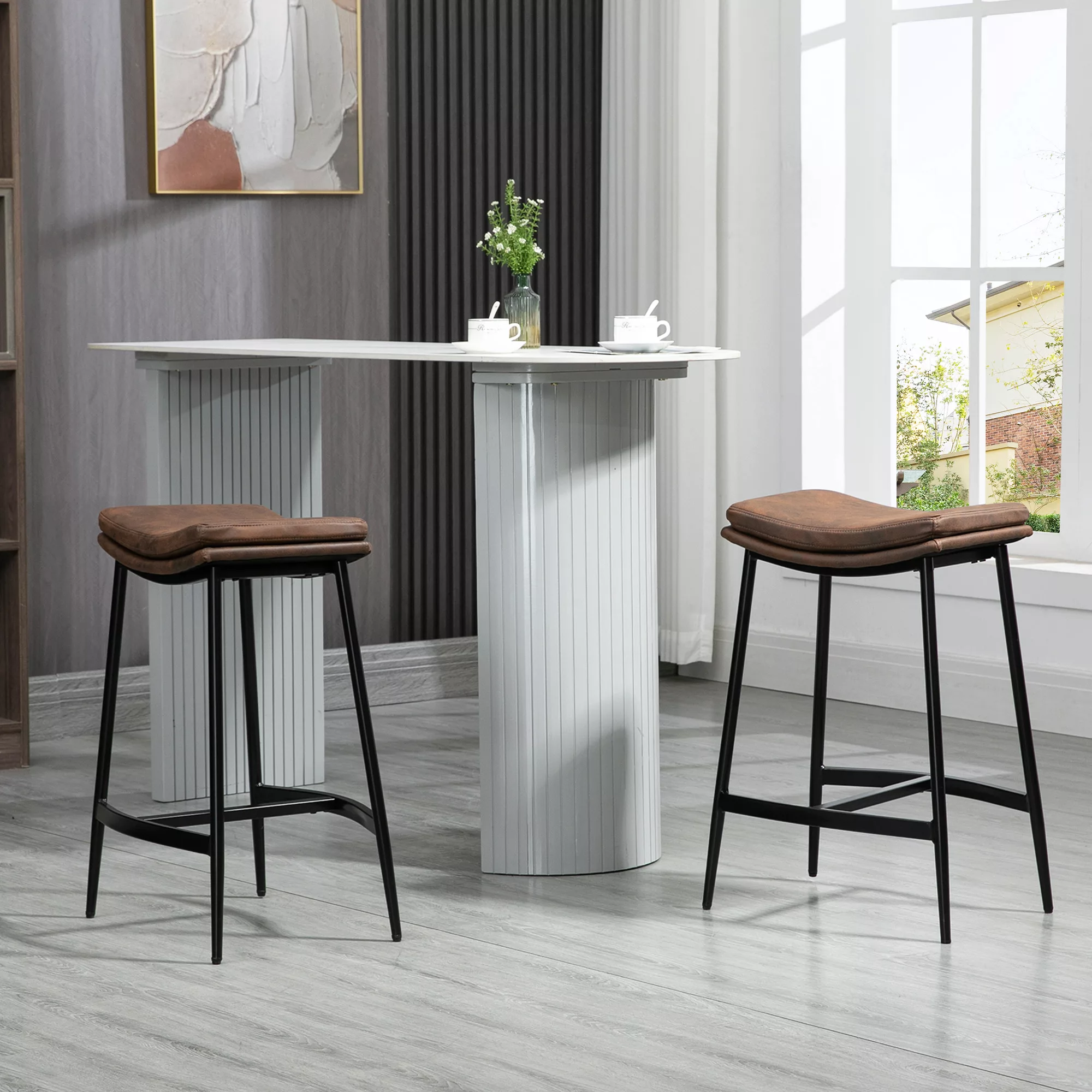 HOMCOM Set mit 2 Barhockern Hochtischstühle mit Fußstütze aus Stahl - Indus günstig online kaufen