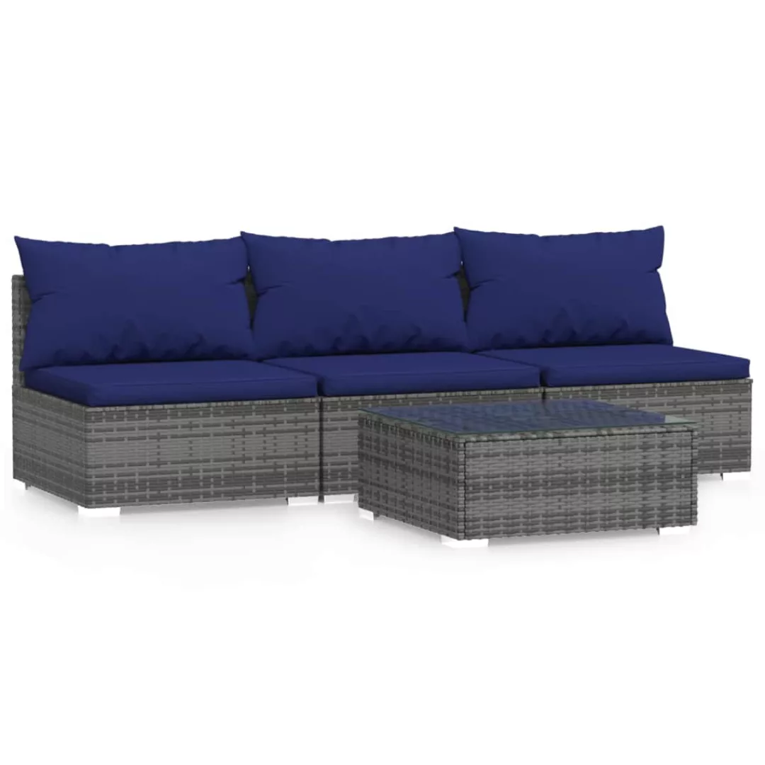 Vidaxl 4-tlg. Garten-lounge-set Mit Kissen Grau Poly Rattan günstig online kaufen