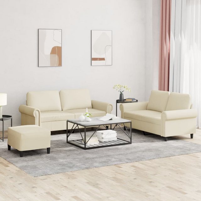 vidaXL Sofa 3-tlg. Sofagarnitur mit Kissen Creme Kunstleder günstig online kaufen