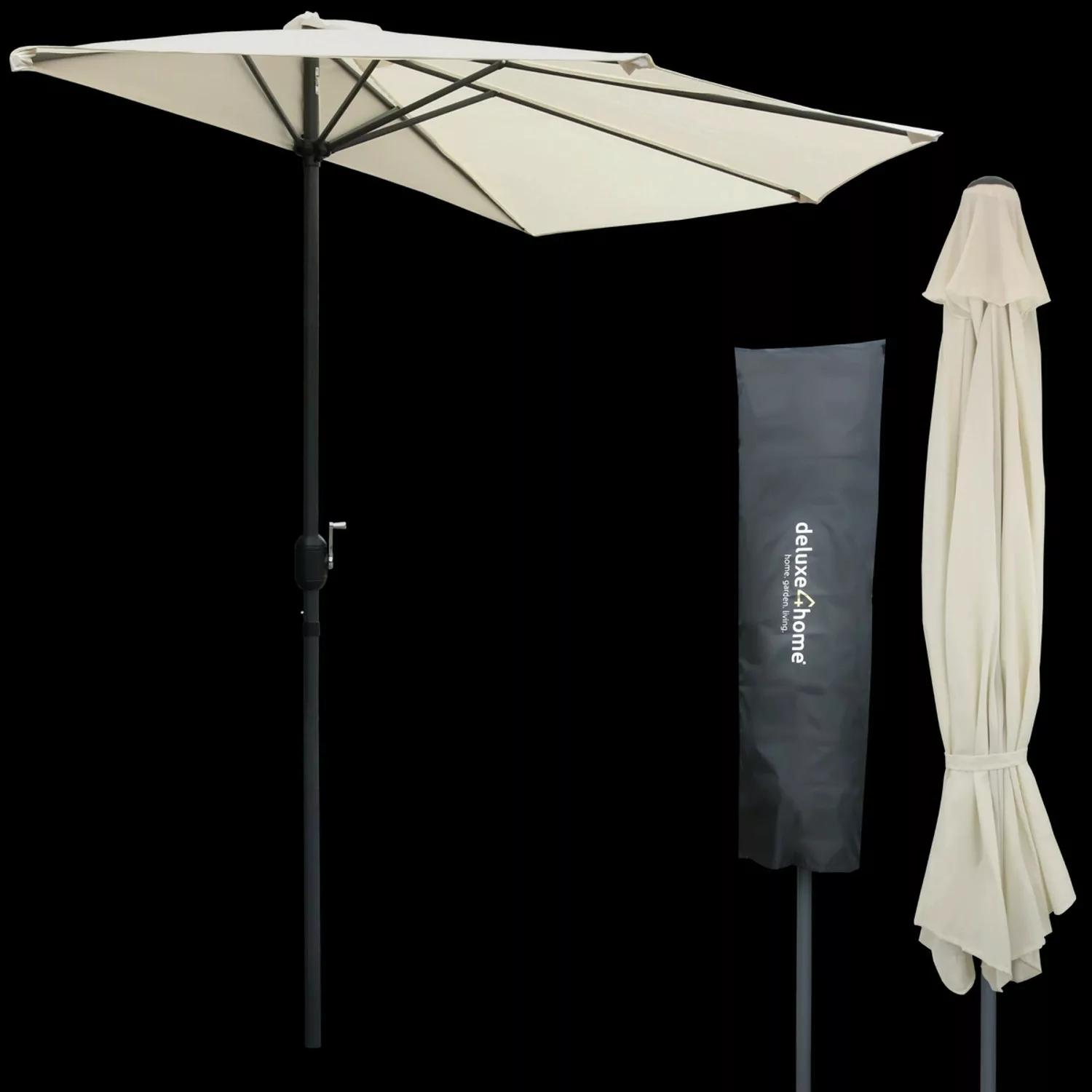 deluxe4home Sonnenschirm Halbrund für Balkon Terrasse Radius 150cm Creme günstig online kaufen