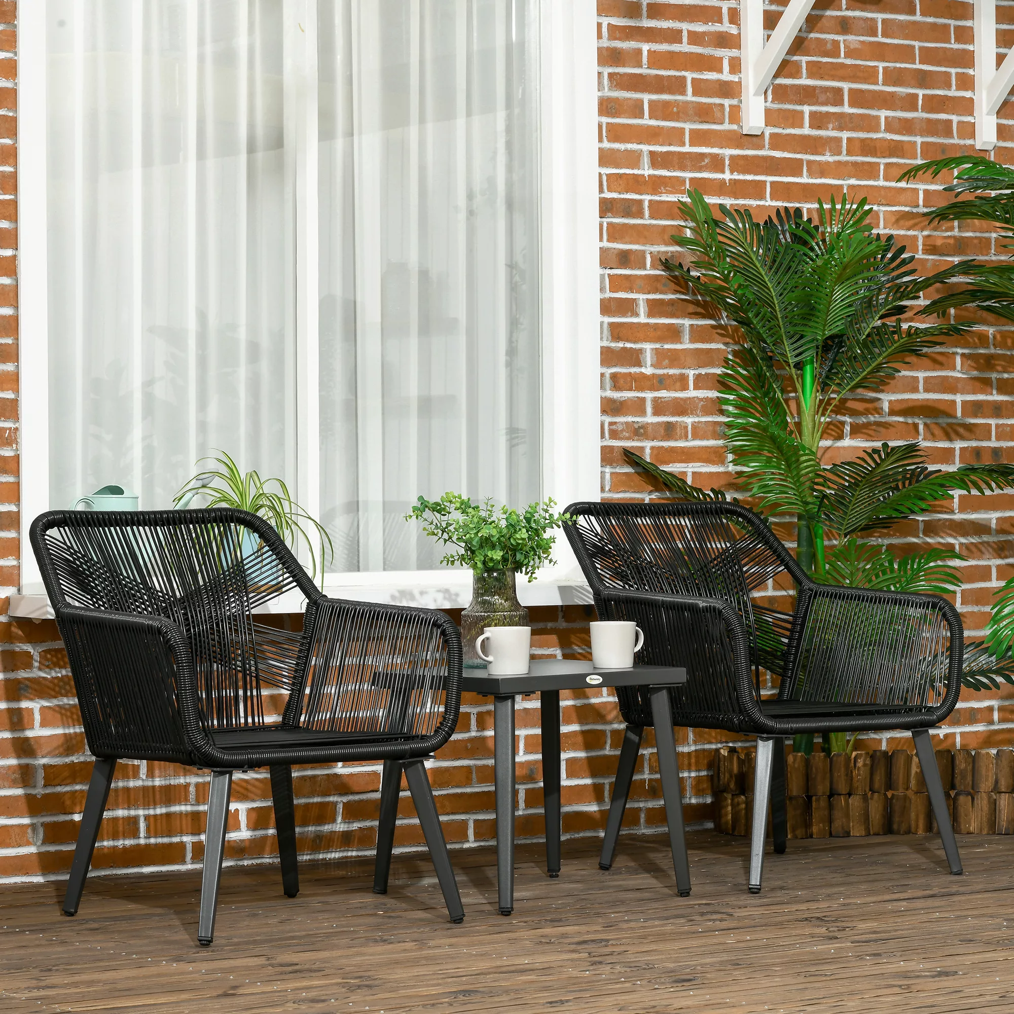 Outsunny Garten-Lounge-Set für 2 Personen mit 2 Sesseln und Tisch, wetterbe günstig online kaufen