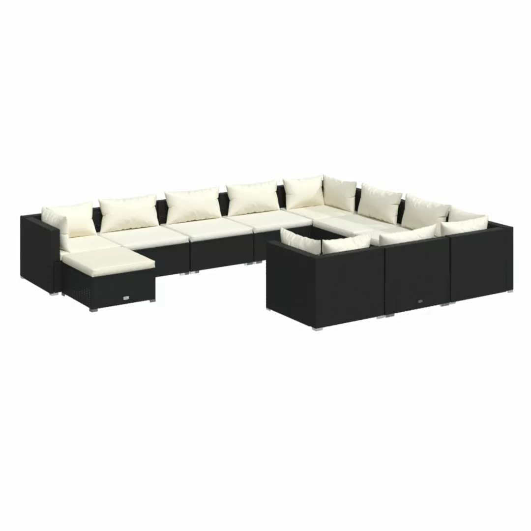 Vidaxl 11-tlg. Garten-lounge-set Mit Kissen Poly Rattan Schwarz günstig online kaufen