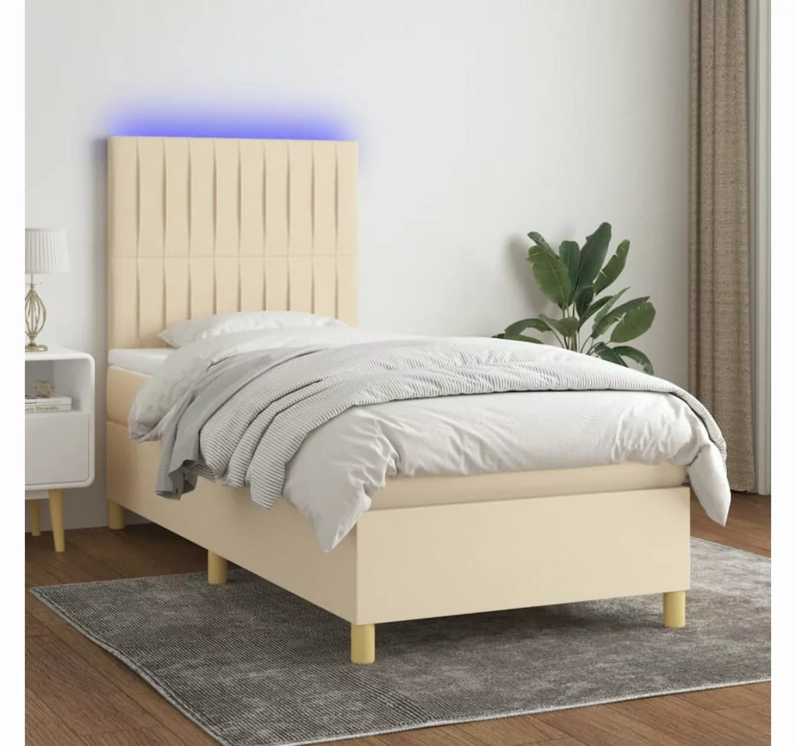 vidaXL Boxspringbett Boxspringbett mit Matratze LED Creme 100x200 cm Stoff günstig online kaufen