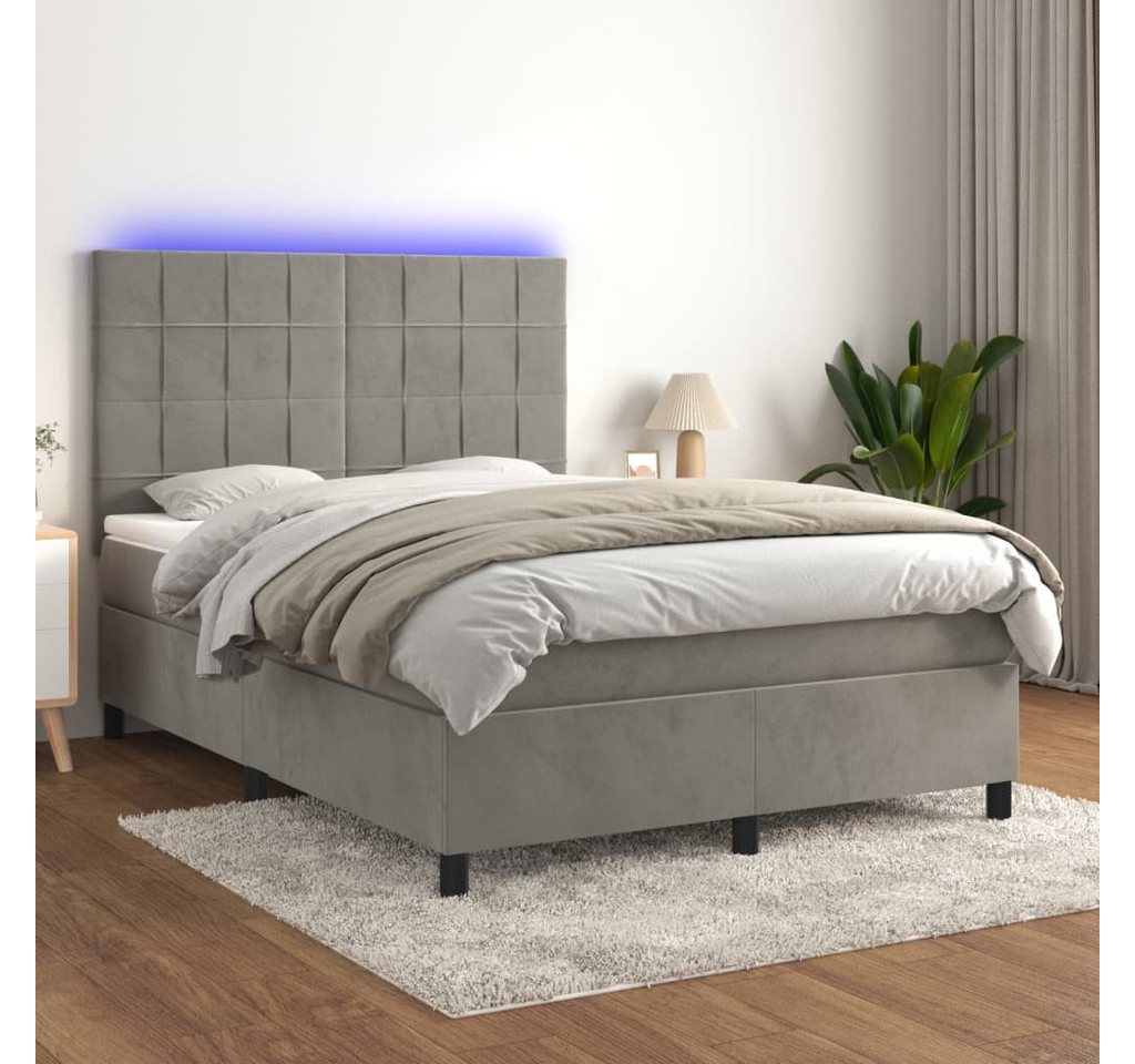 vidaXL Boxspringbett Boxspringbett mit Matratze LED Hellgrau 140x190 cm Sam günstig online kaufen