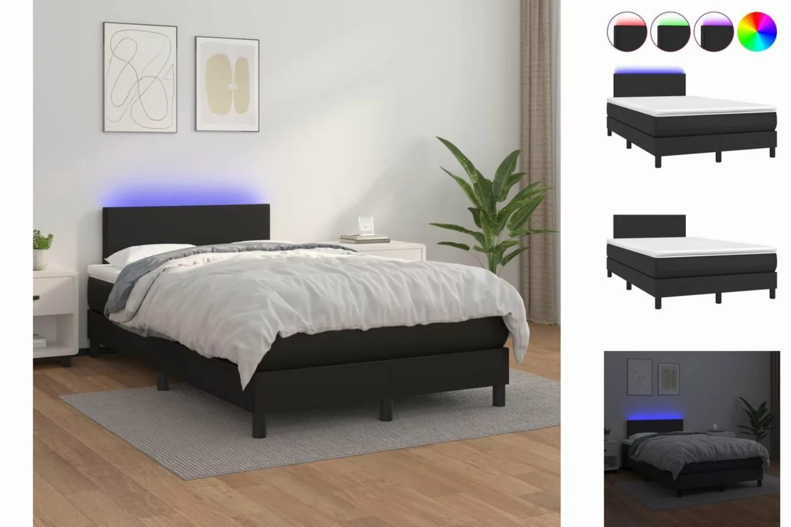 vidaXL Bettgestell Boxspringbett mit Matratze LED Schwarz 120x200 cm Kunstl günstig online kaufen