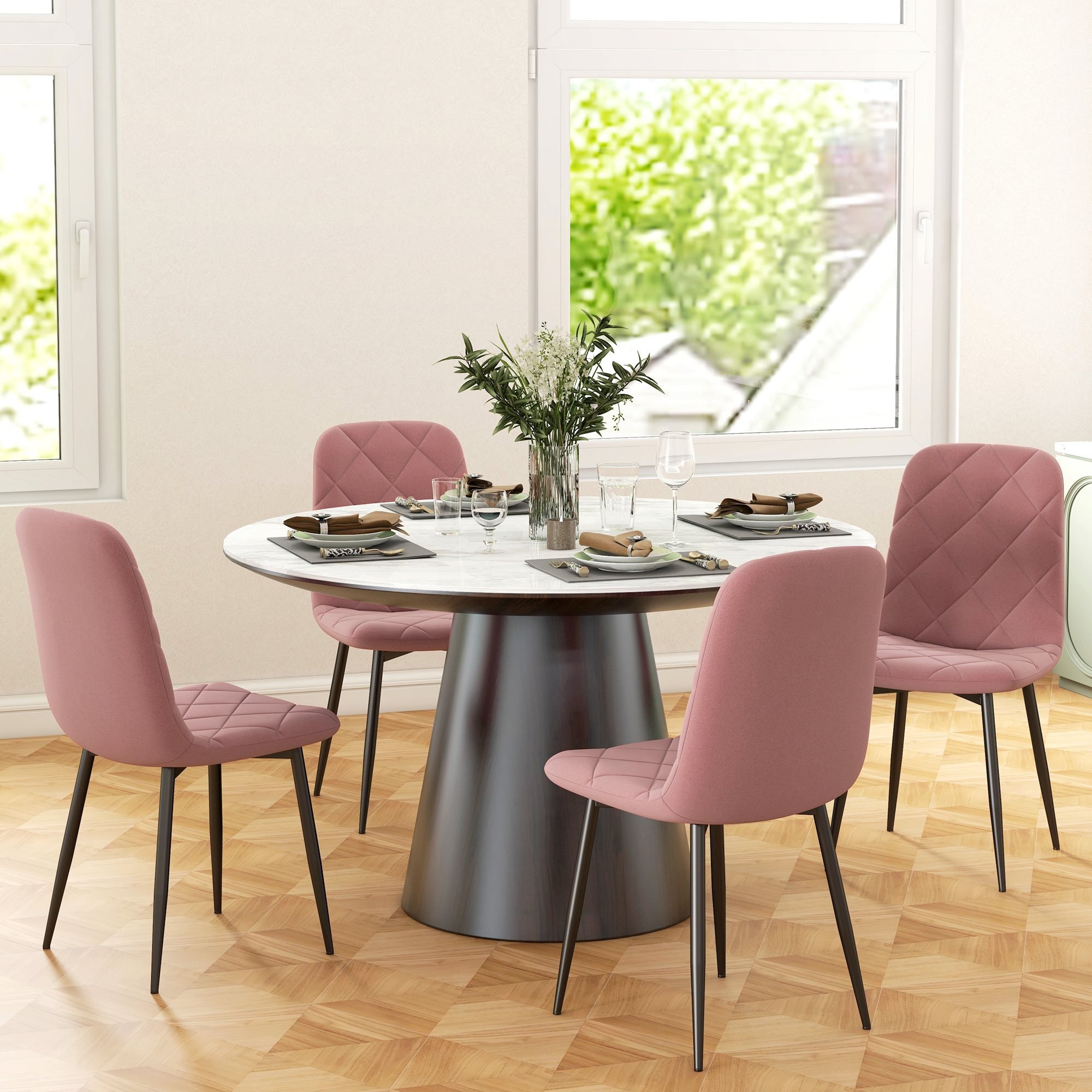 HOMCOM Esszimmerstühle 4er Set Küchenstuhl mit Rückenlehne, Samtoptik, Sess günstig online kaufen