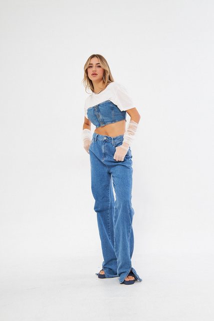 Kutaf Regular-fit-Jeans Eisblaue High-Waist-Jeans mit weitem Bein und breit günstig online kaufen