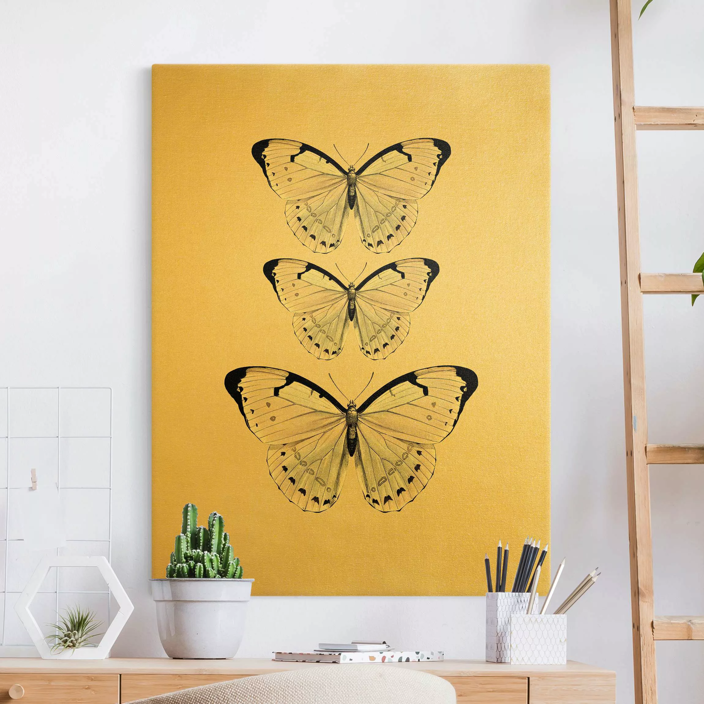 Leinwandbild Schmetterling auf Beige günstig online kaufen