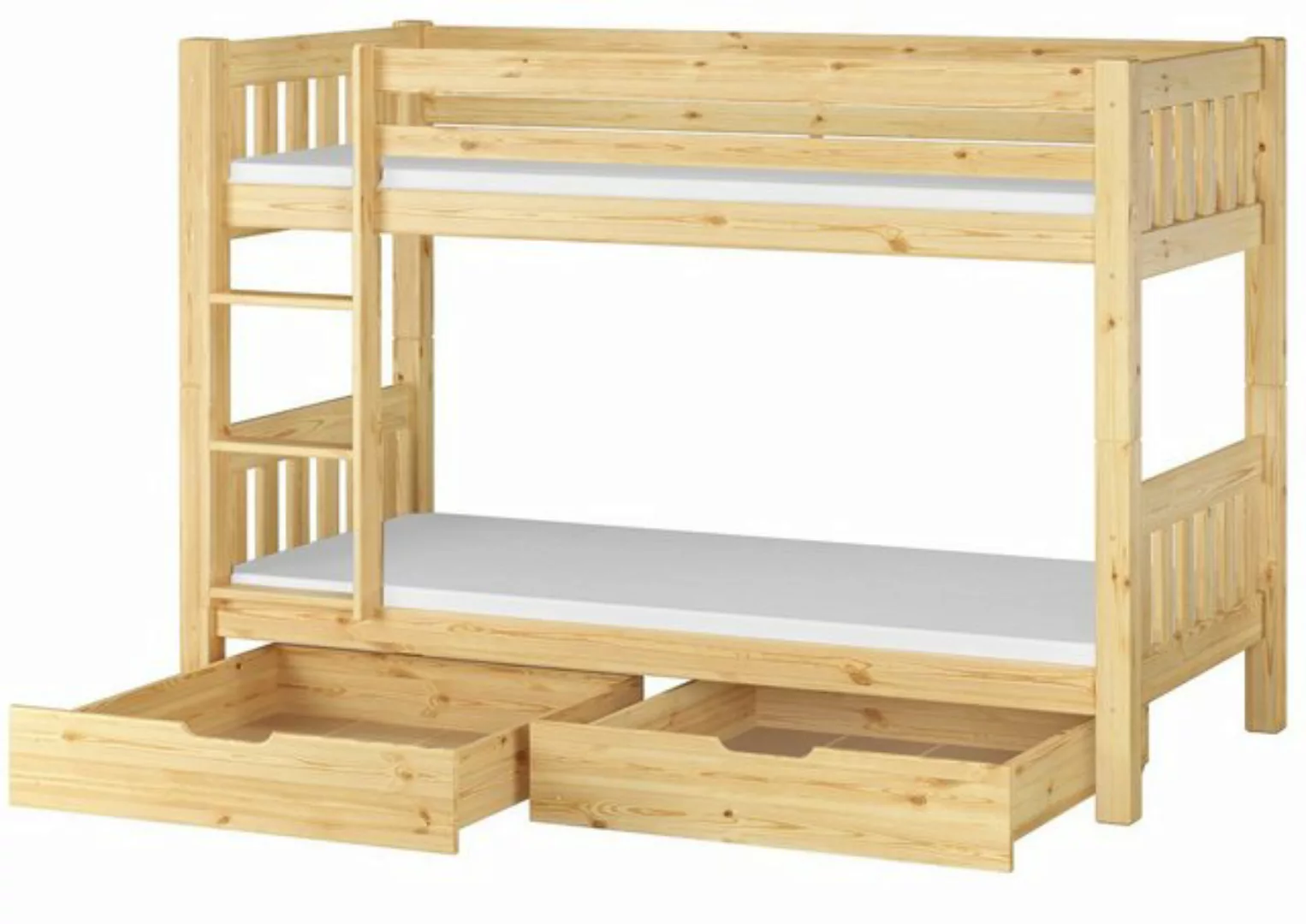 Erst-Holz® Etagenbett 90x200 Kiefer mit Rollrost, Matratzen und Bettkasten günstig online kaufen