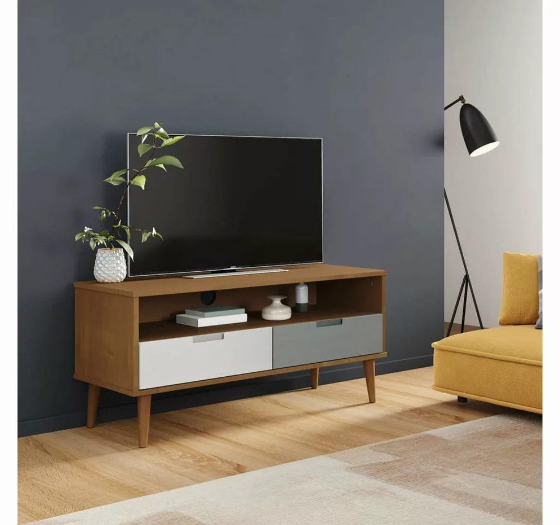 furnicato TV-Schrank MOLDE Braun 106x40x49 cm Massivholz Kiefer günstig online kaufen