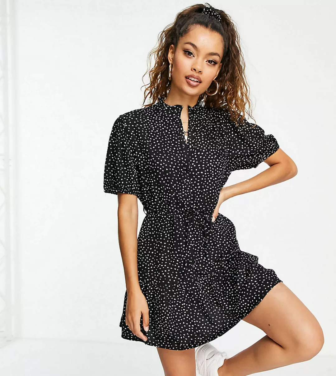 Miss Selfridge Petite – Unbedrucktes Hemdkleid in Schwarz günstig online kaufen
