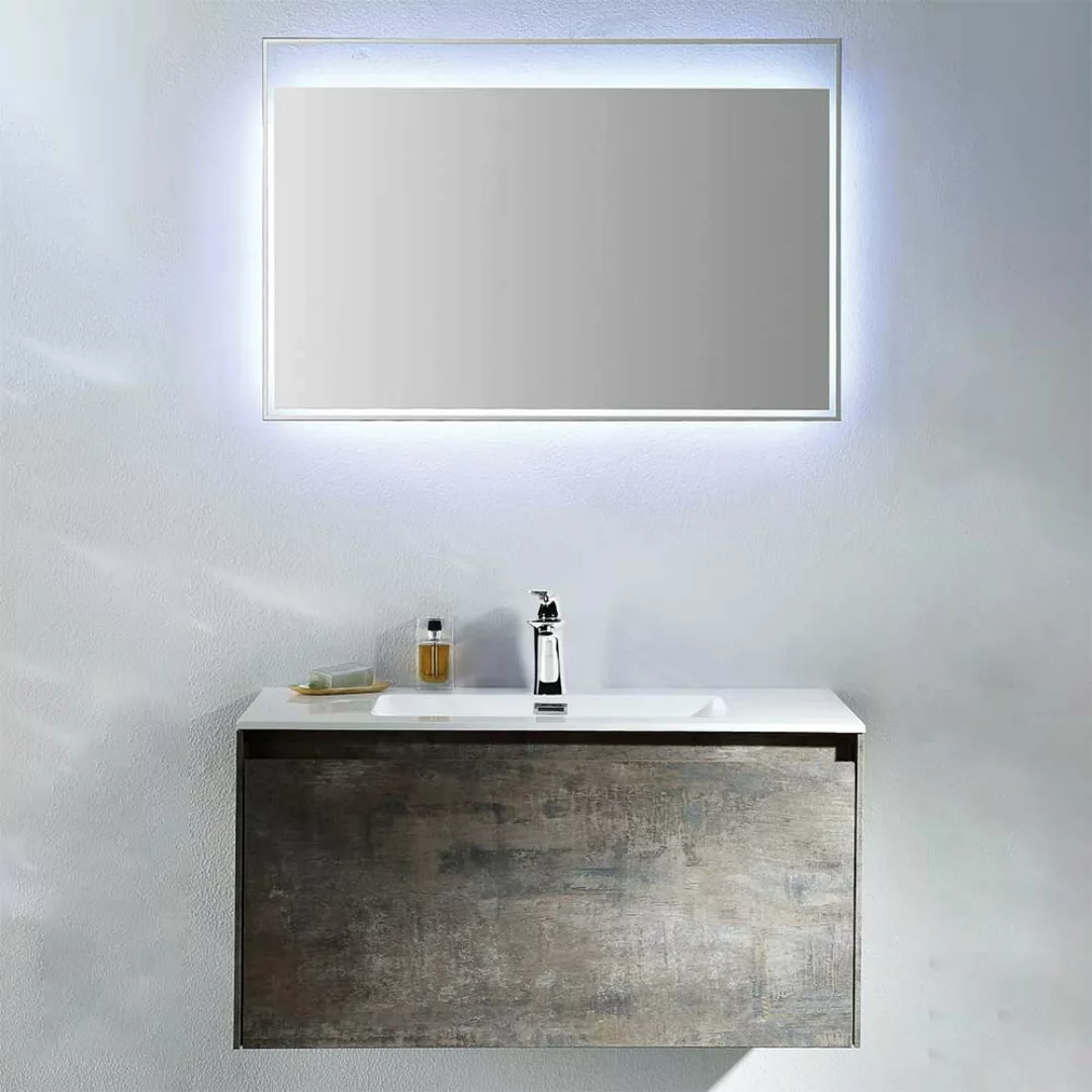 Design Badezimmer Set in Eiche Grau Optik LED Beleuchtung (zweiteilig) günstig online kaufen