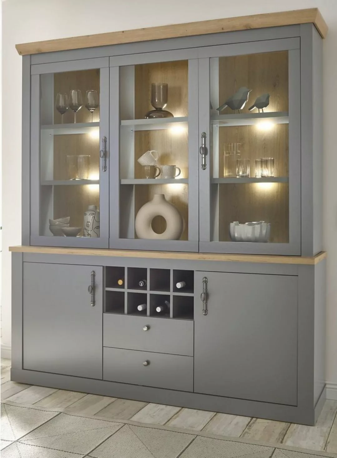 Furn.Design Buffet Rideau (Buffetschrank in grau mit Eiche Artisan, 183 x 2 günstig online kaufen