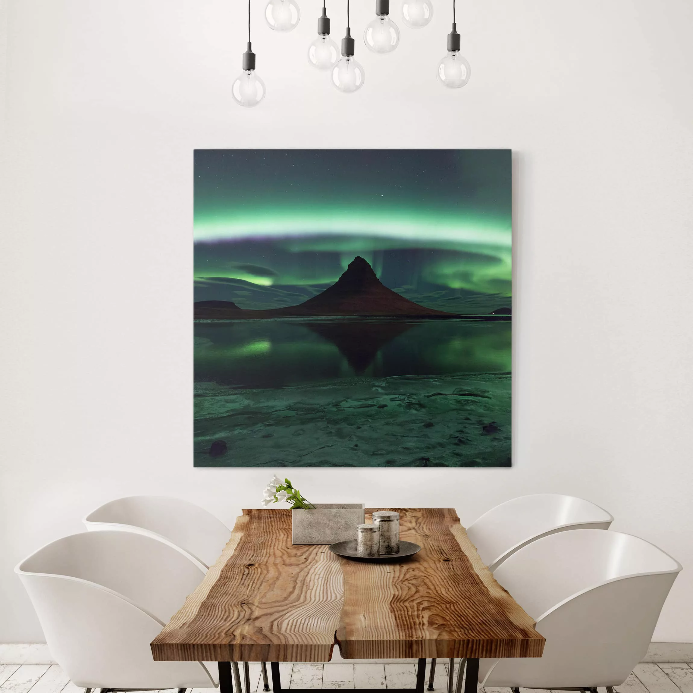 Leinwandbild Berg - Quadrat Polarlicht in Island günstig online kaufen