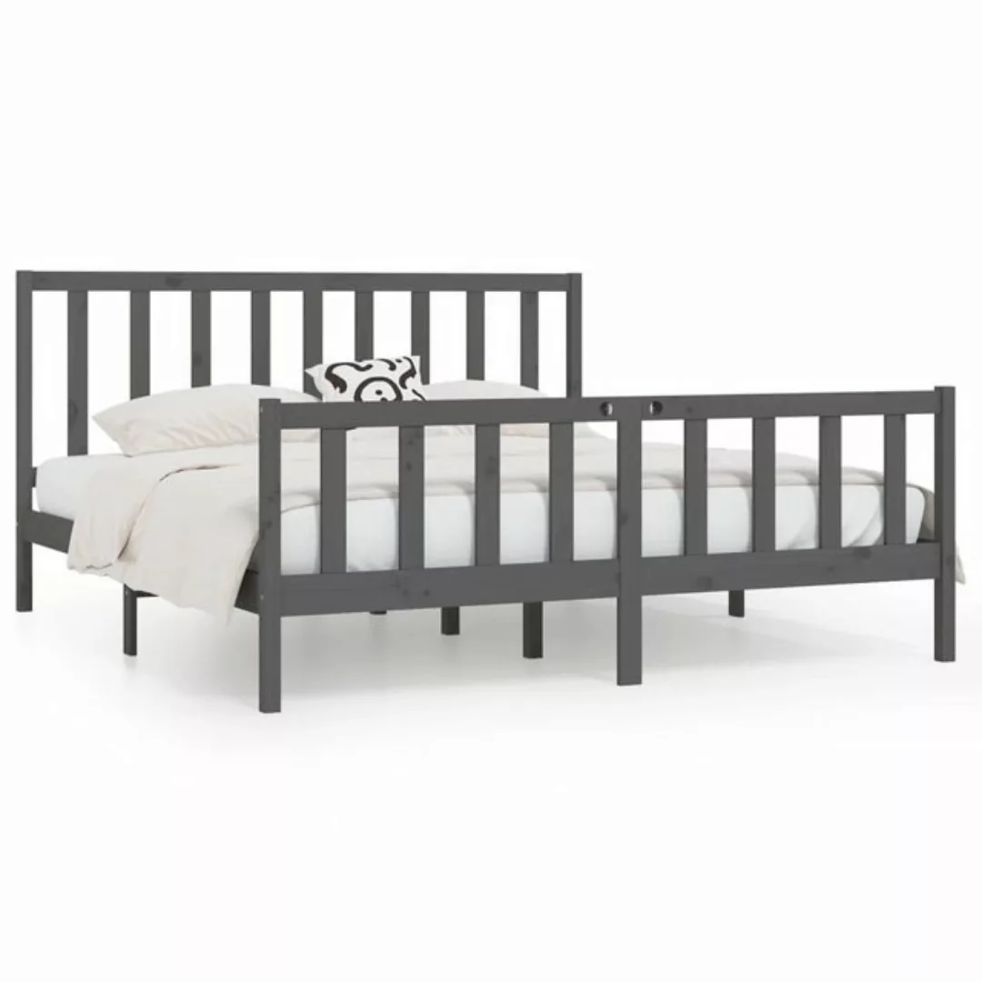 vidaXL Bettgestell Massivholzbett Grau 200x200 cm Bett Bettgestell Doppelbe günstig online kaufen