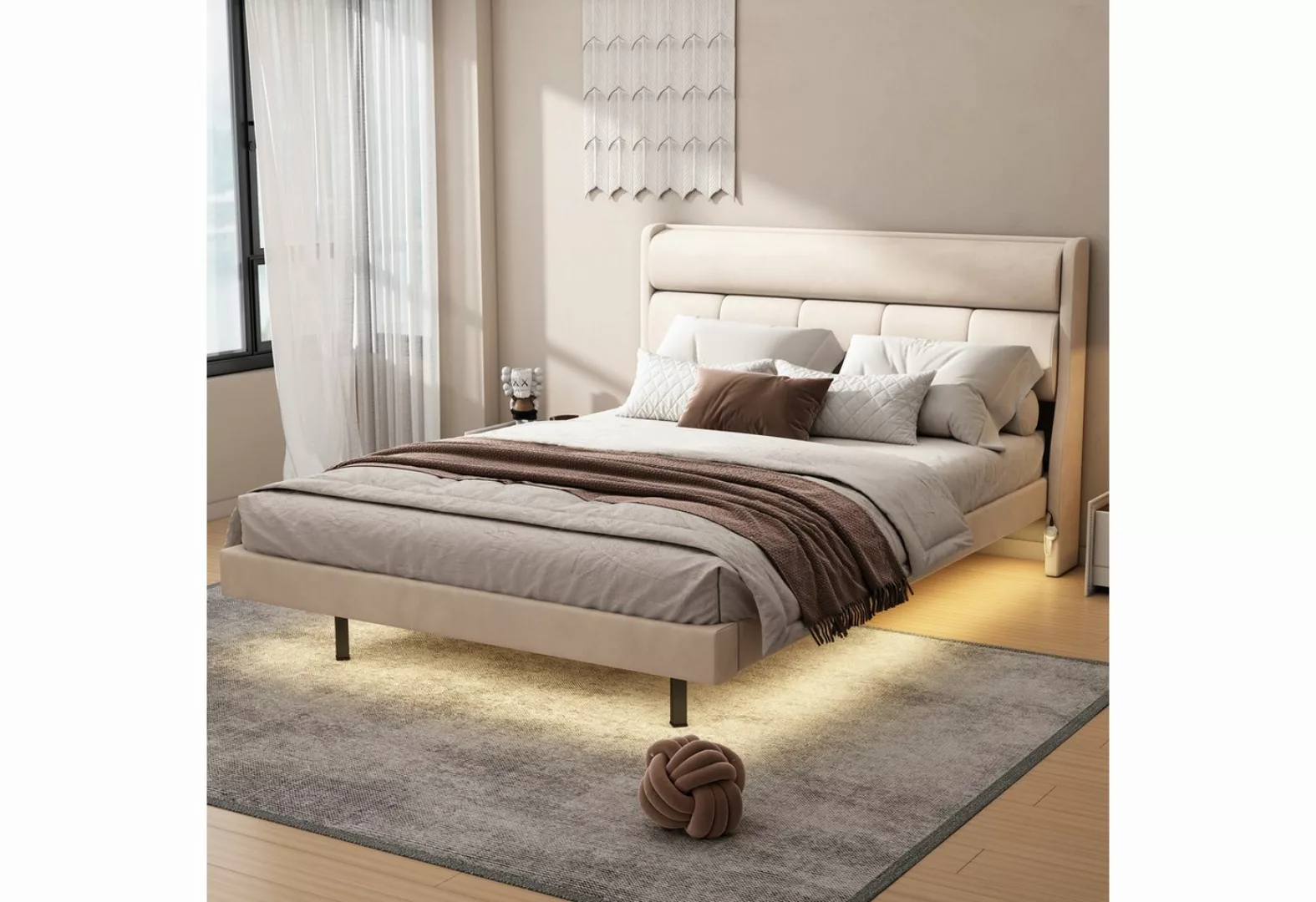 MODFU Polsterbett flaches Bett, schwebendes Bett (ausgestattet mit menschli günstig online kaufen