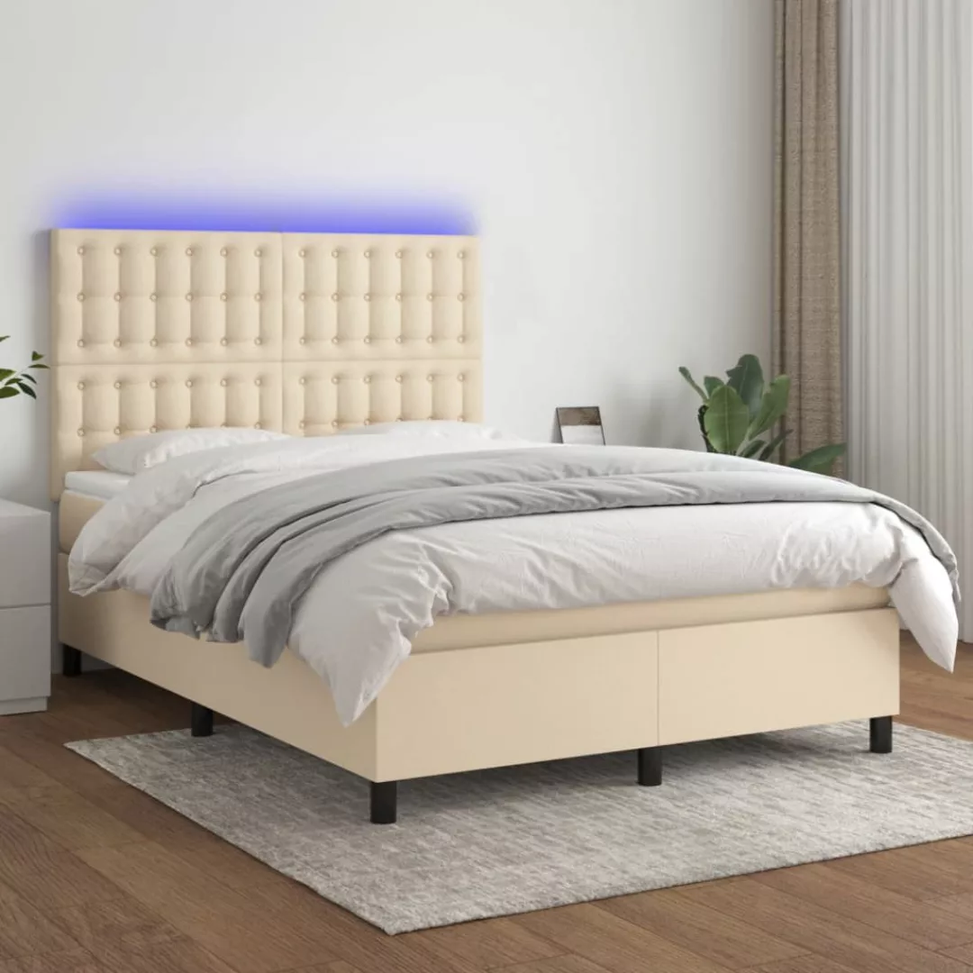 vidaXL Bettgestell Boxspringbett mit Matratze LED Creme 140x200 cm Stoff Be günstig online kaufen