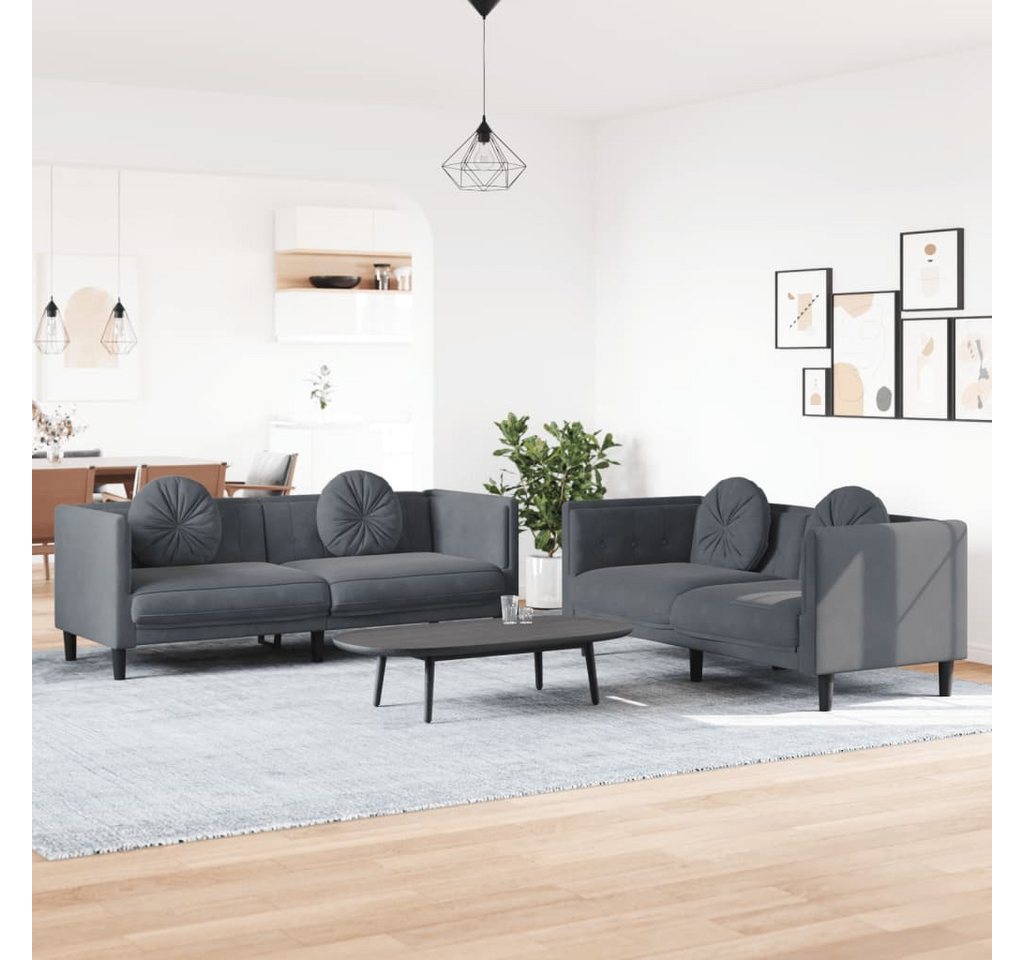 vidaXL Sofa 2-tlg Sofagarnitur mit Kissen Dunkelgrau Samt günstig online kaufen