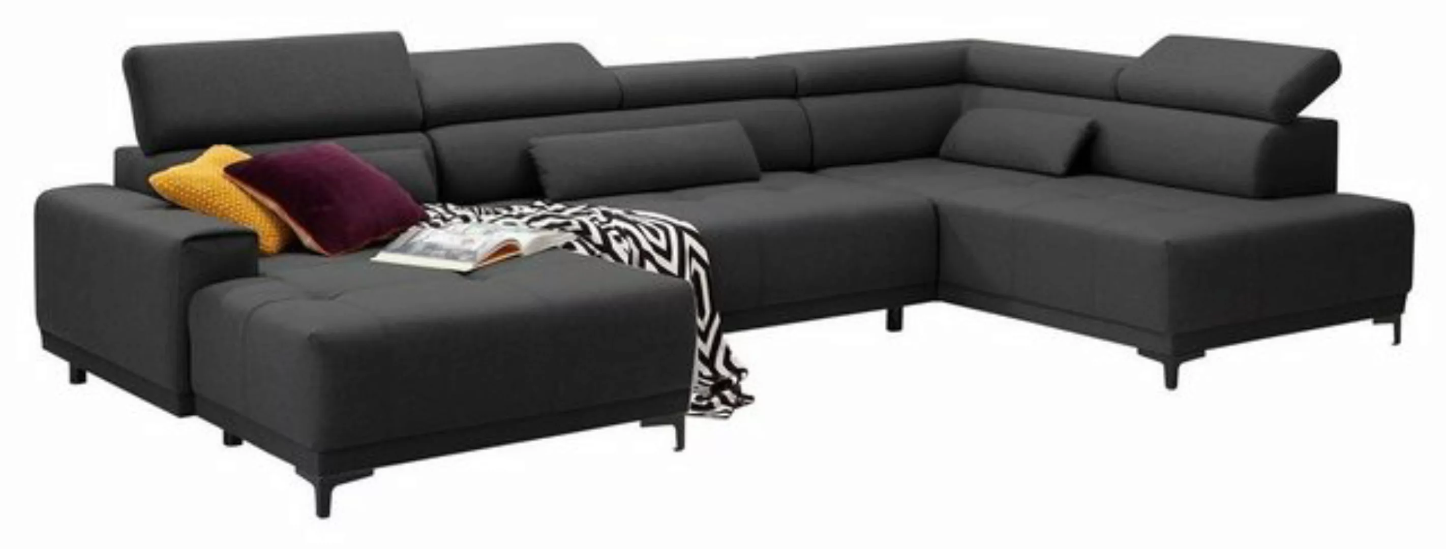 LIV'IN Sofa CANDIA, Dunkelgrau, Webstoff, BxHxT 353 x 78 x 204 cm, elektris günstig online kaufen