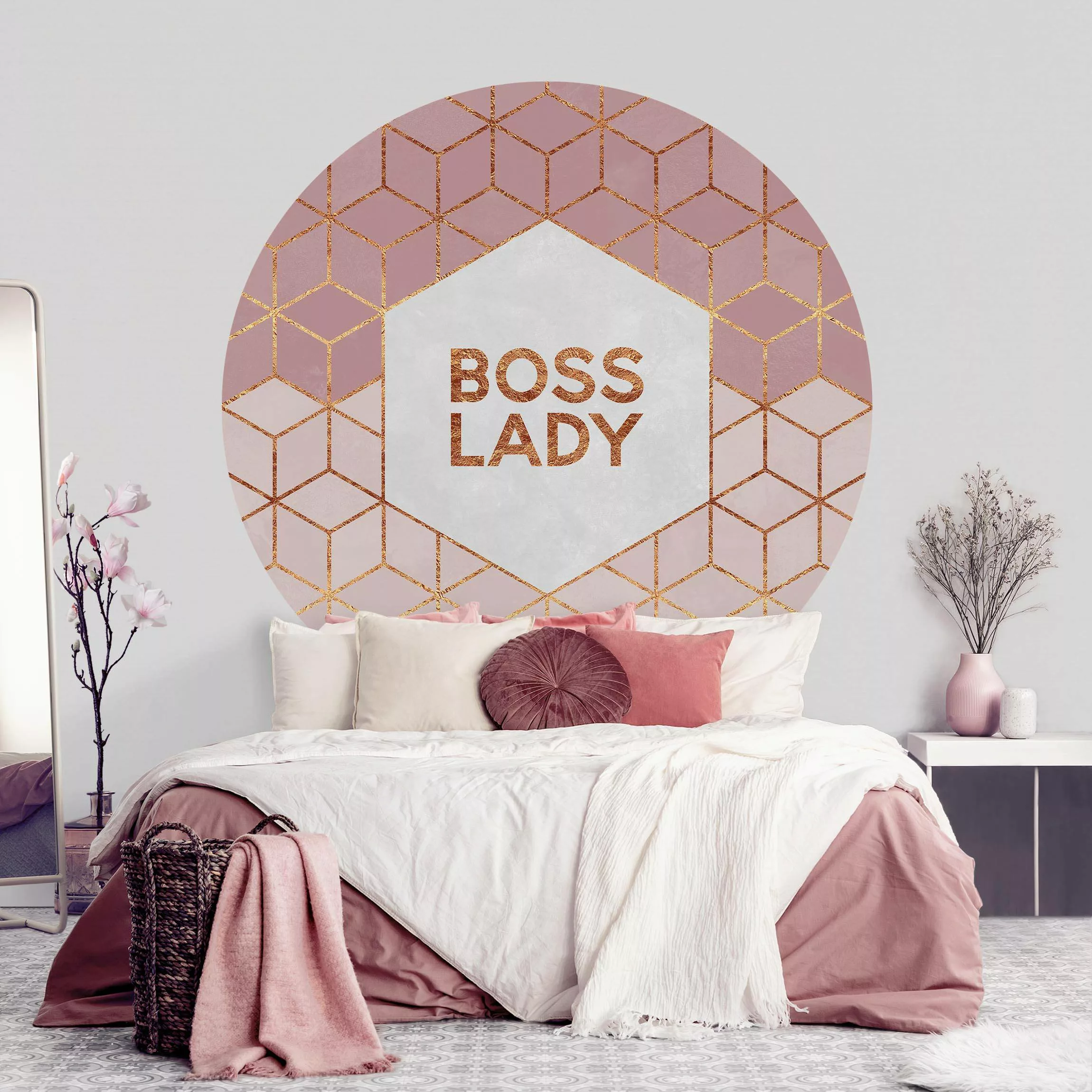 Runde Mustertapete selbstklebend Boss Lady Sechsecke Rosa günstig online kaufen