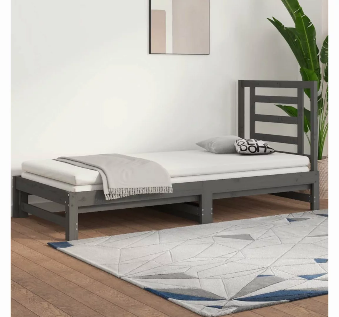 furnicato Bett Tagesbett Ausziehbar Grau 2x(90x200) cm Massivholz Kiefer günstig online kaufen