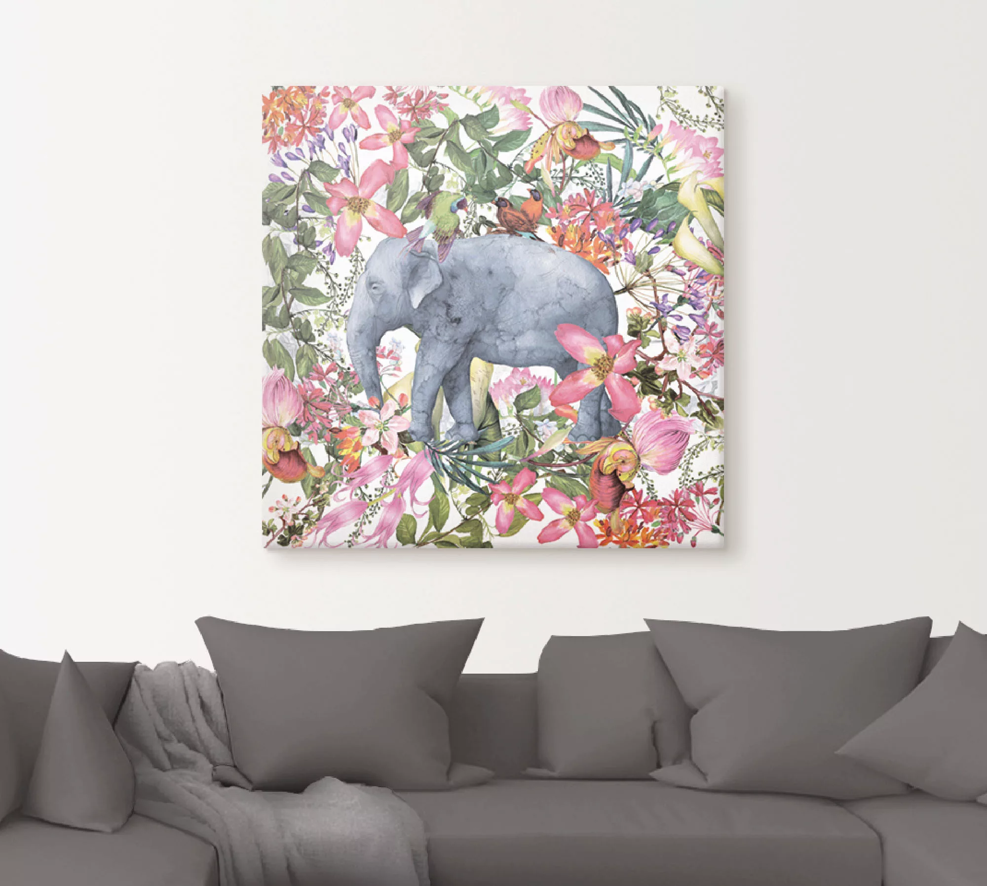 Artland Wandbild "Elefant im Blüten Dschungel", Wildtiere, (1 St.), als Lei günstig online kaufen