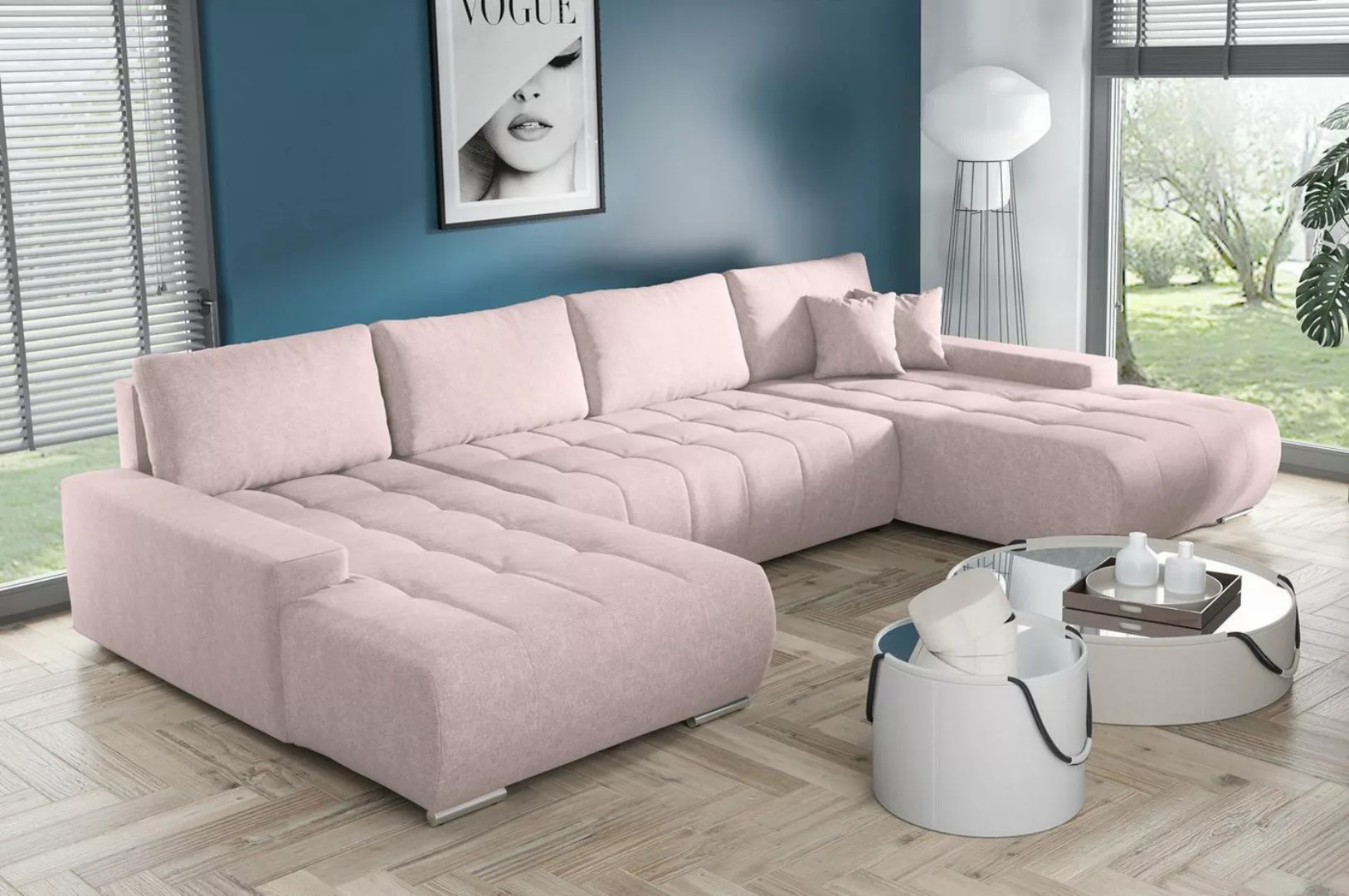 Compleo Ecksofa mit Schlaffunktion aus Velourstoff MONA, mit Bettkasten, U- günstig online kaufen