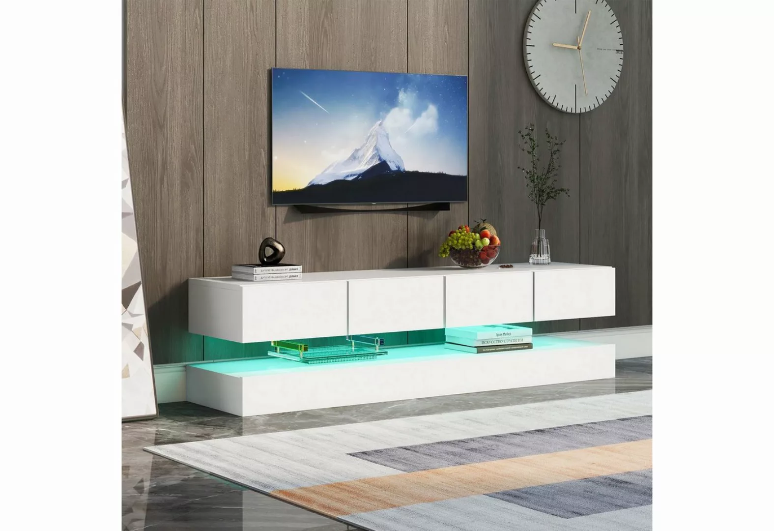 OKWISH TV-Schrank TV-Ständer,LED TV Lowboard, (Weiß 130*33*15cm Stauraum mi günstig online kaufen