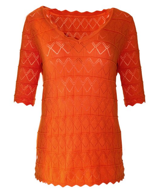 Passioni 3/4 Arm-Pullover Oranger Pullover mit perforiertem Rautenmuster un günstig online kaufen