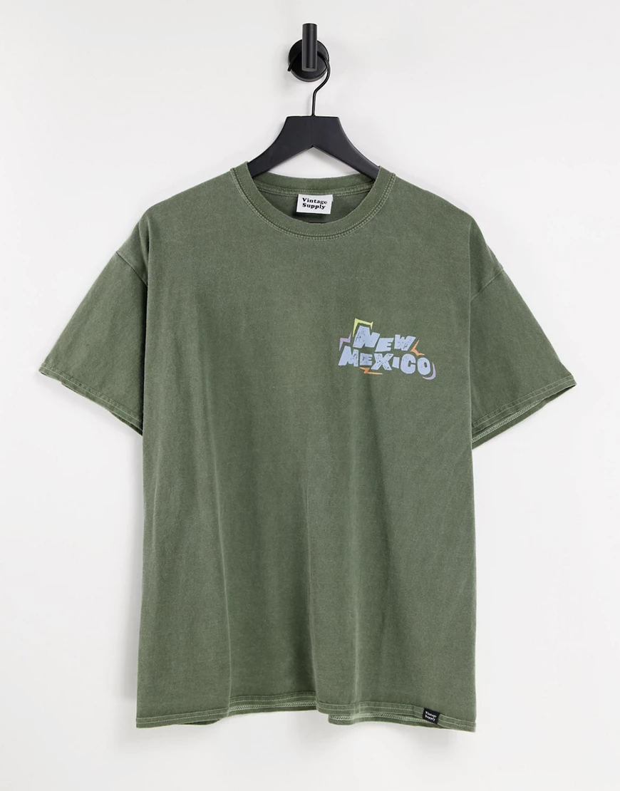 Vintage Supply – T-Shirt in Waldgrün mit „New Mexico“-Rückenprint günstig online kaufen