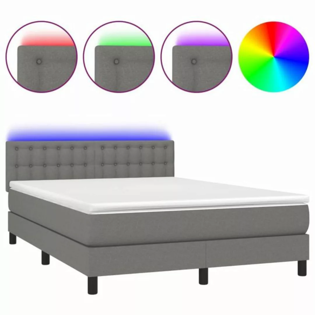 vidaXL Boxspringbett Boxspringbett mit Matratze LED Dunkelgrau 140x200 cm S günstig online kaufen