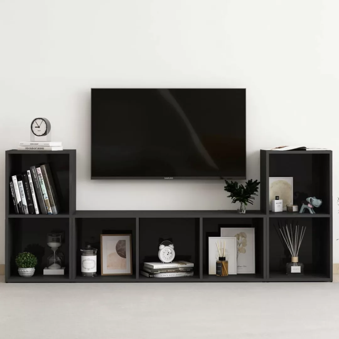3-tlg. Tv-schrank-set Hochglanz-schwarz Spanplatte günstig online kaufen