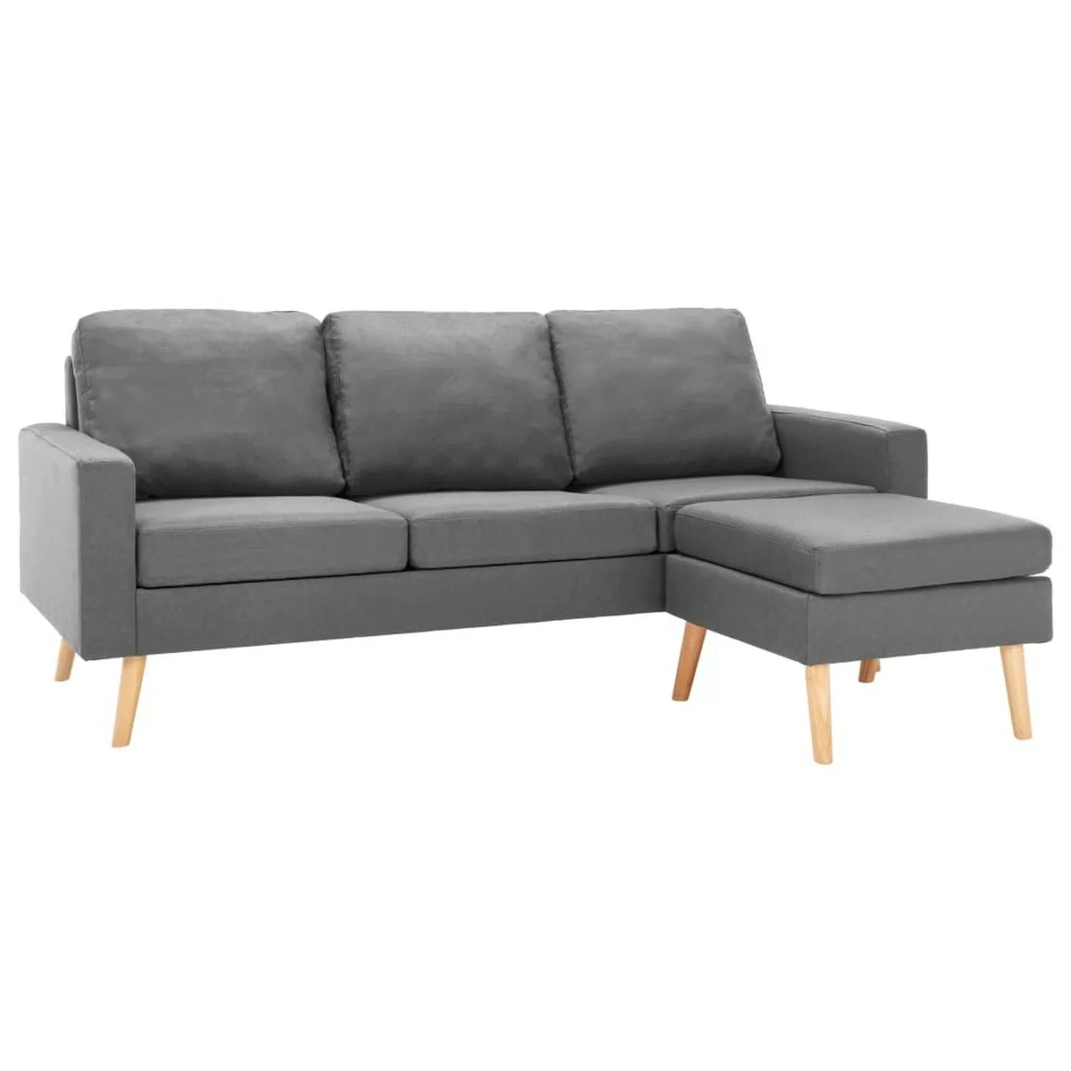 3-sitzer-sofa Mit Hocker Hellgrau Stoff günstig online kaufen