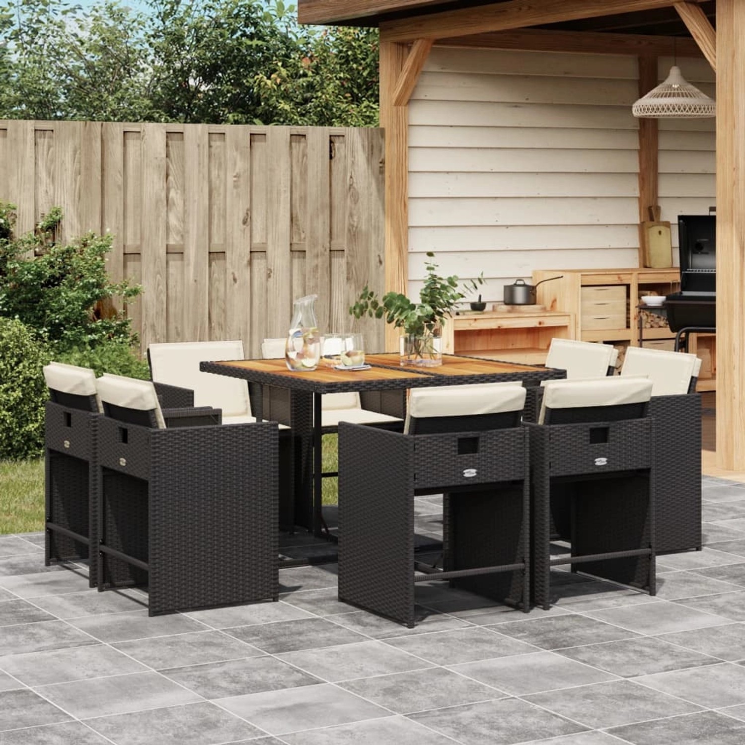 vidaXL 9-tlg Garten-Essgruppe mit Kissen Schwarz Poly Rattan Modell 72 günstig online kaufen