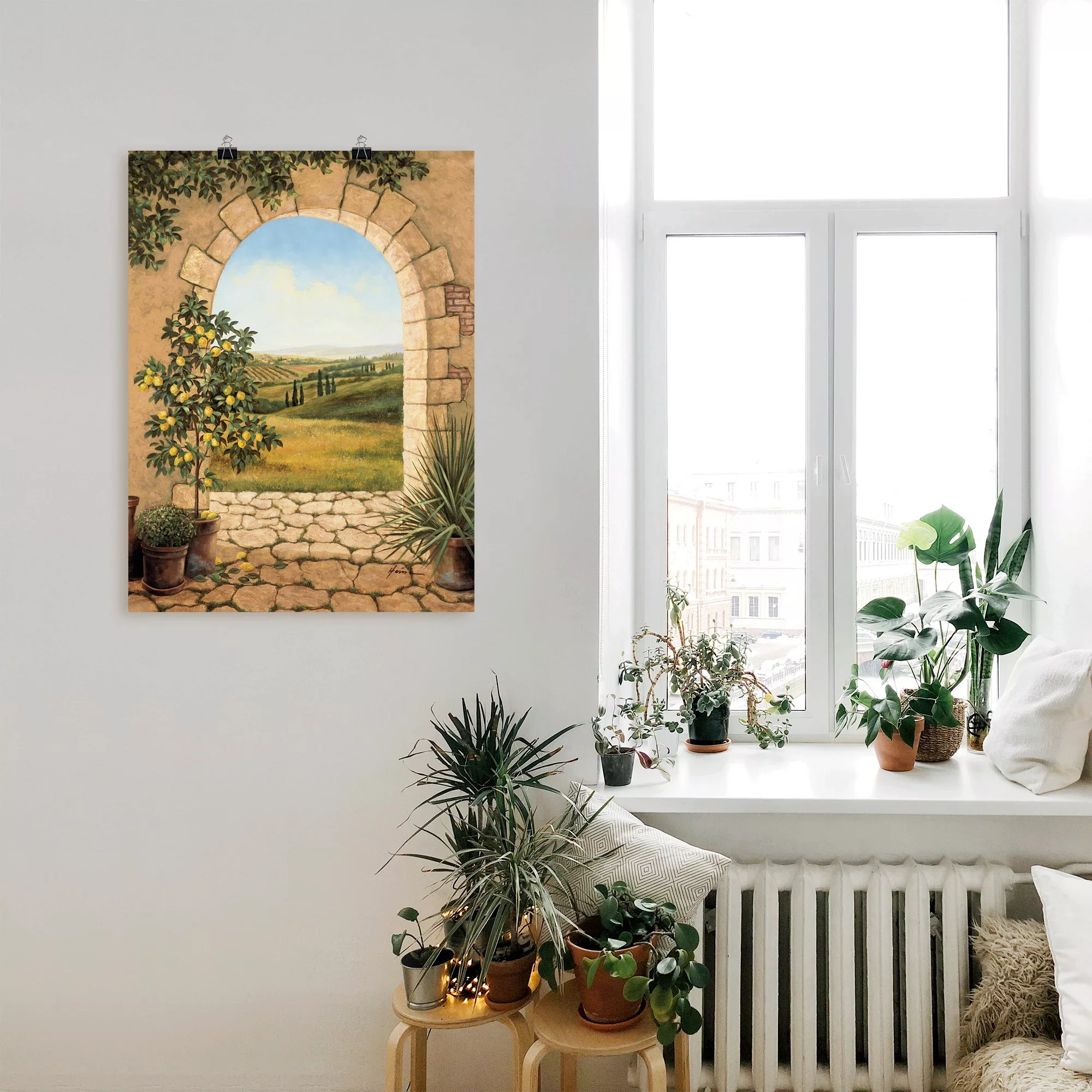 Artland Wandbild "Zitronenbaum vorm Torbogen", Fensterblick, (1 St.), als A günstig online kaufen