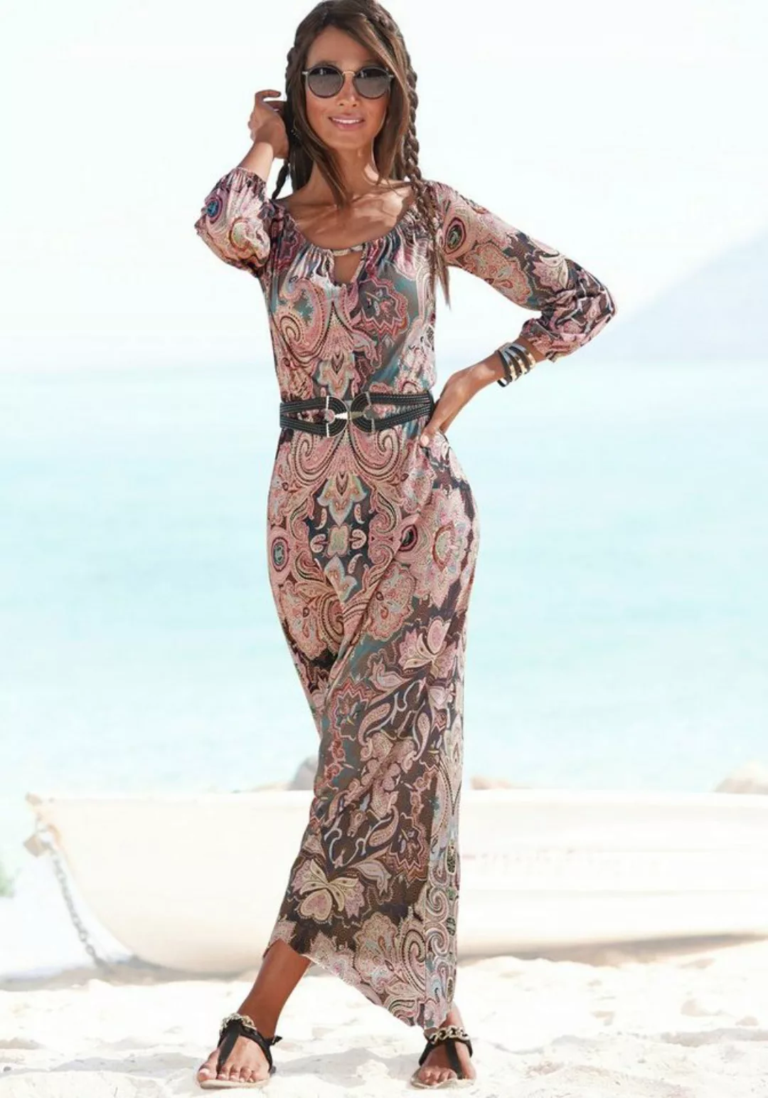 LASCANA Maxikleid mit Cut-outs am Ausschnitt, Sommerkleid im Alloverprint, günstig online kaufen