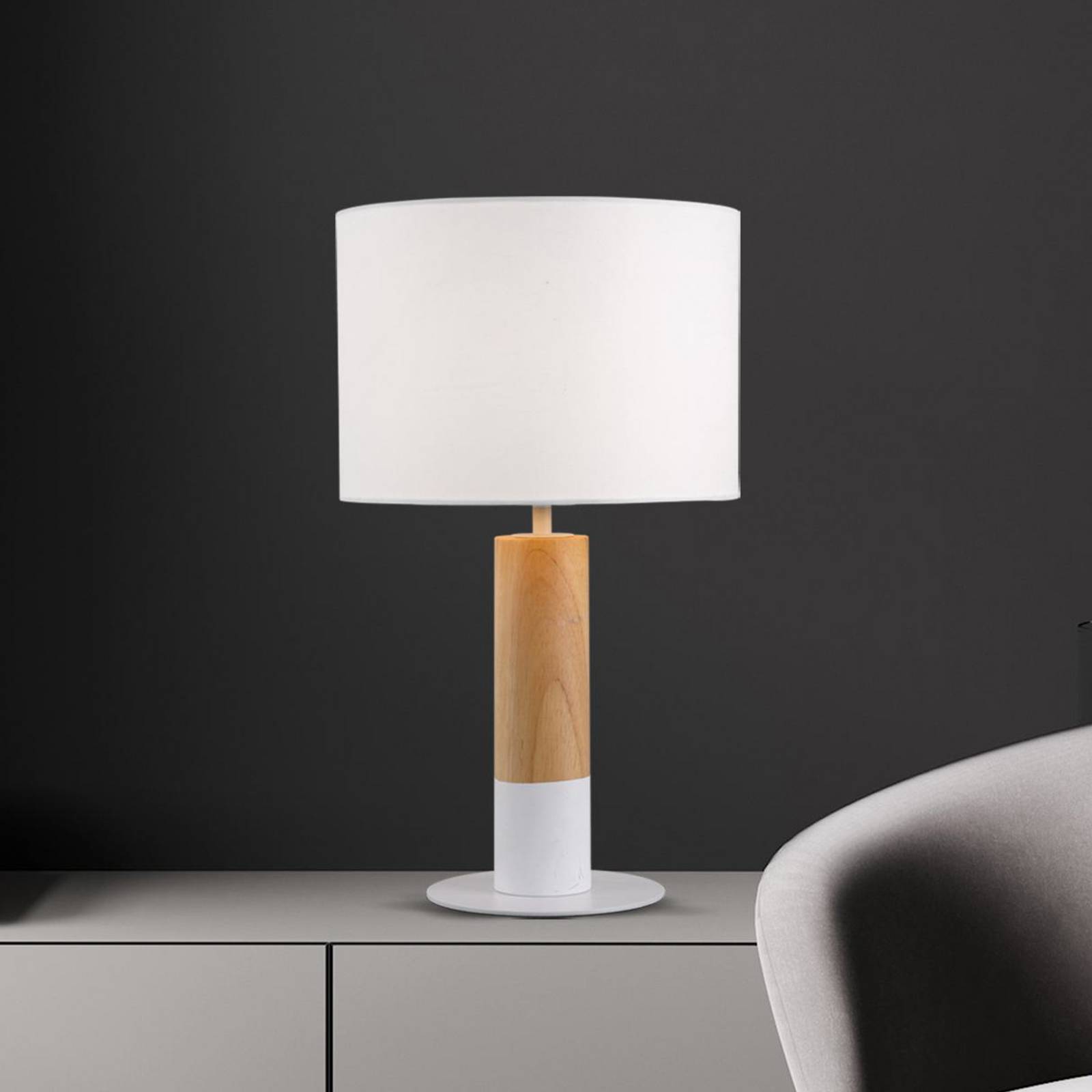 Tischlampe Carroll, holz hell/weiß, Höhe 43 cm, Stoff günstig online kaufen
