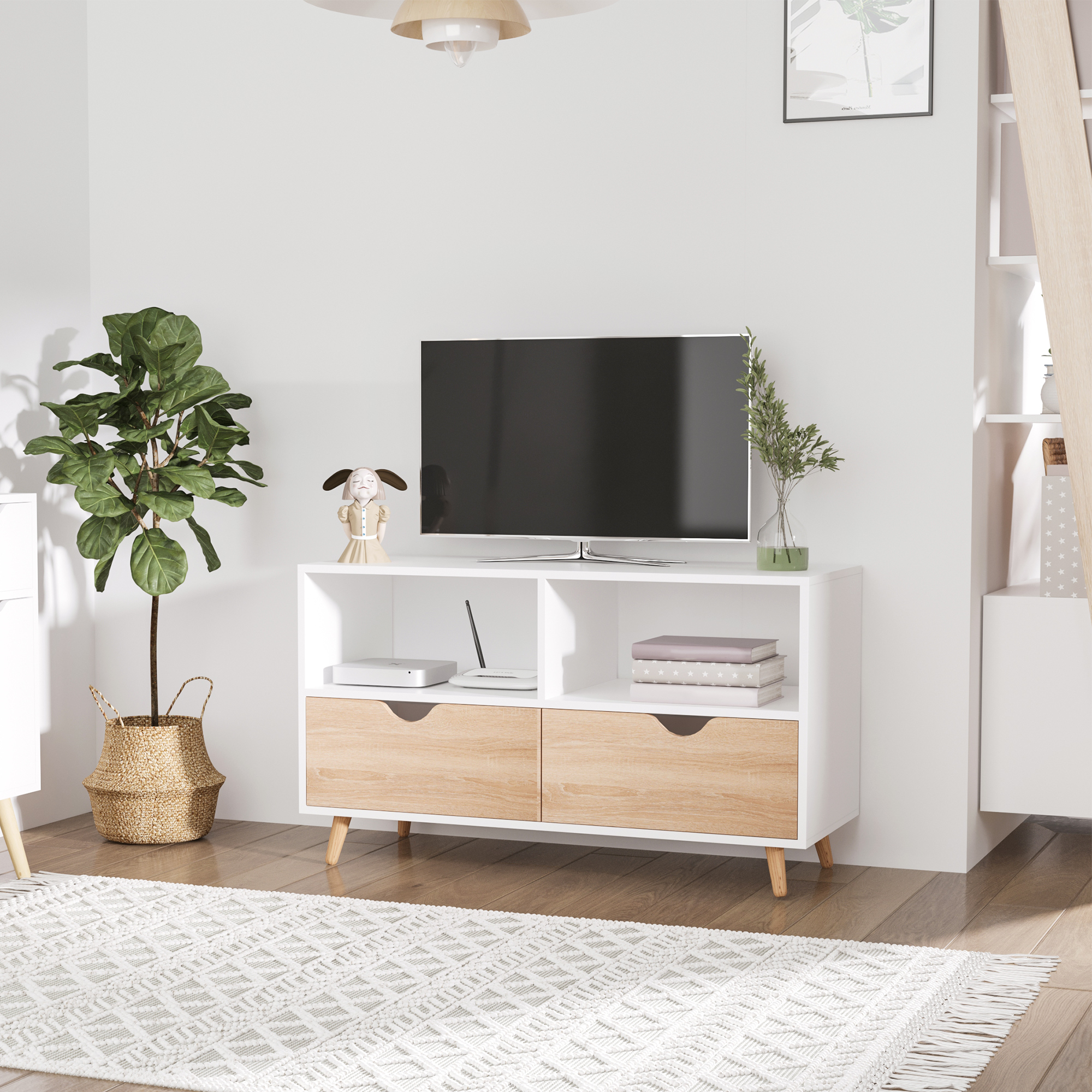 HOMCOM TV Schrank Fernsehschrank TV-Kommode mit Schubladen und Offene Regal günstig online kaufen