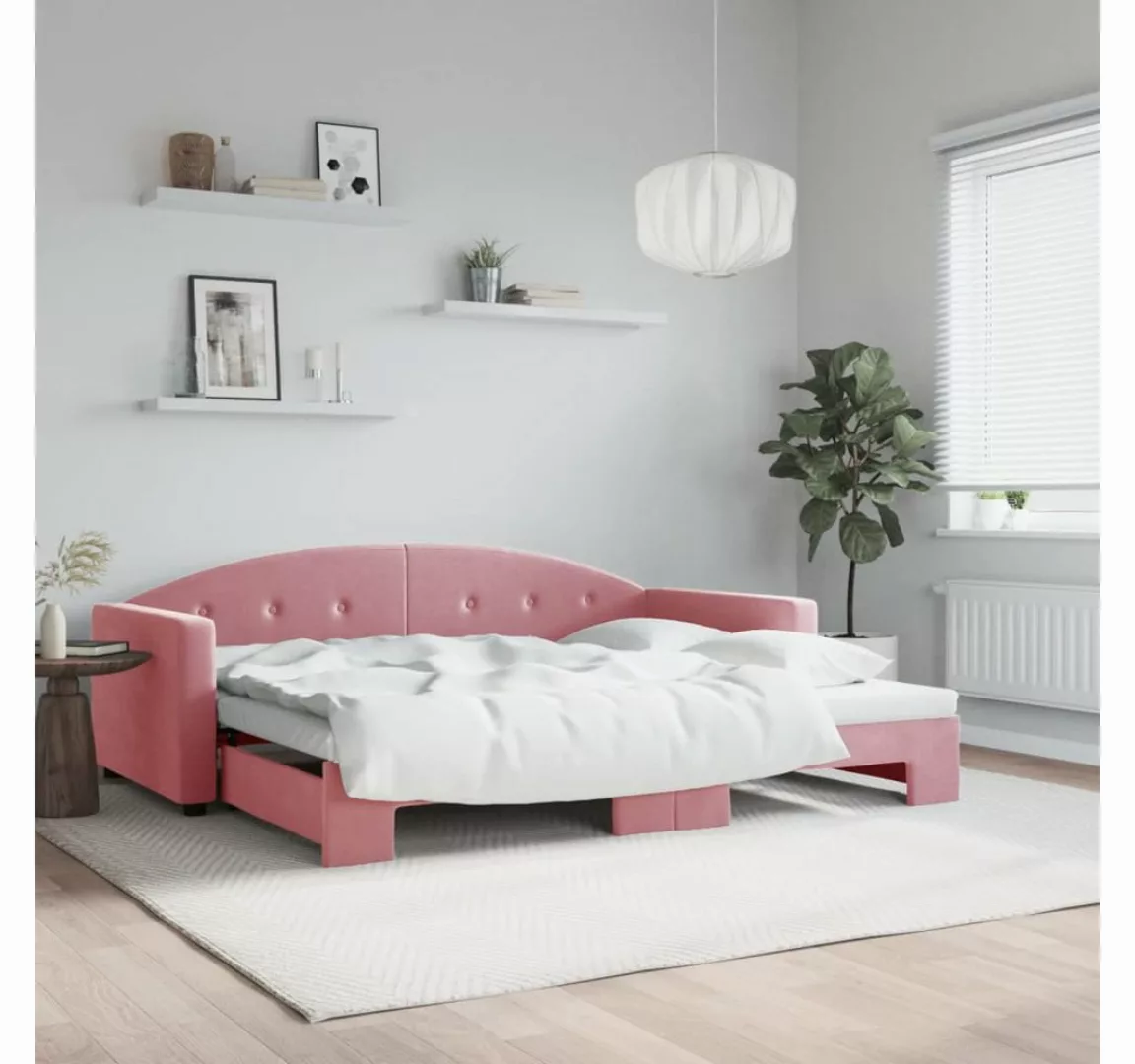 vidaXL Gästebett Gästebett Tagesbett Ausziehbar Rosa 90x200 cm Samt Bett Be günstig online kaufen