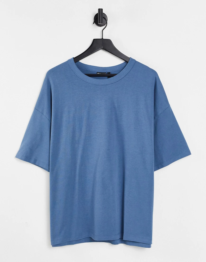 ASOS DESIGN – Schweres Oversize-T-Shirt in verwaschenem Blau günstig online kaufen