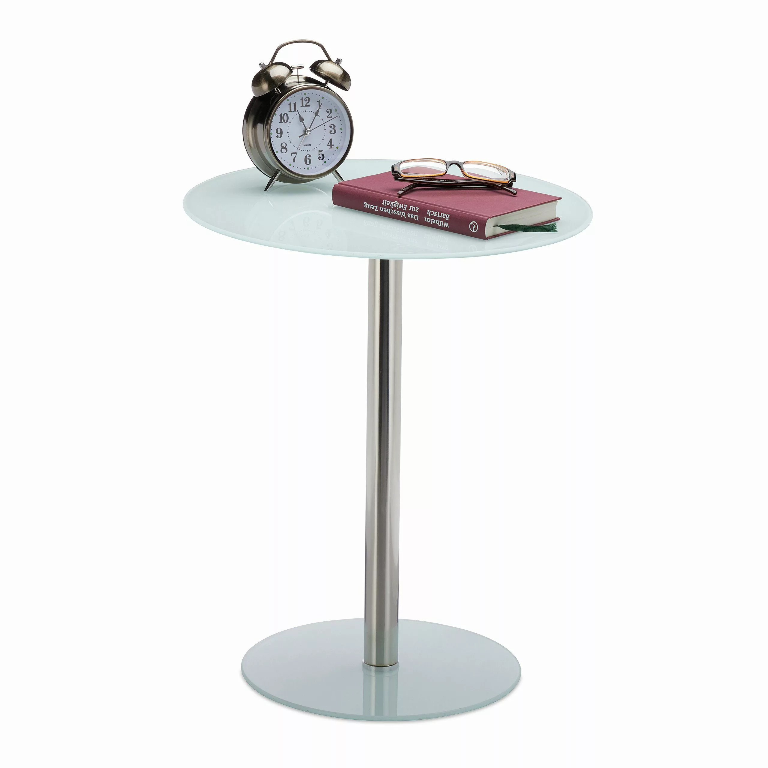 relaxdays Beistelltisch Glas Edelstahl, Weiß günstig online kaufen