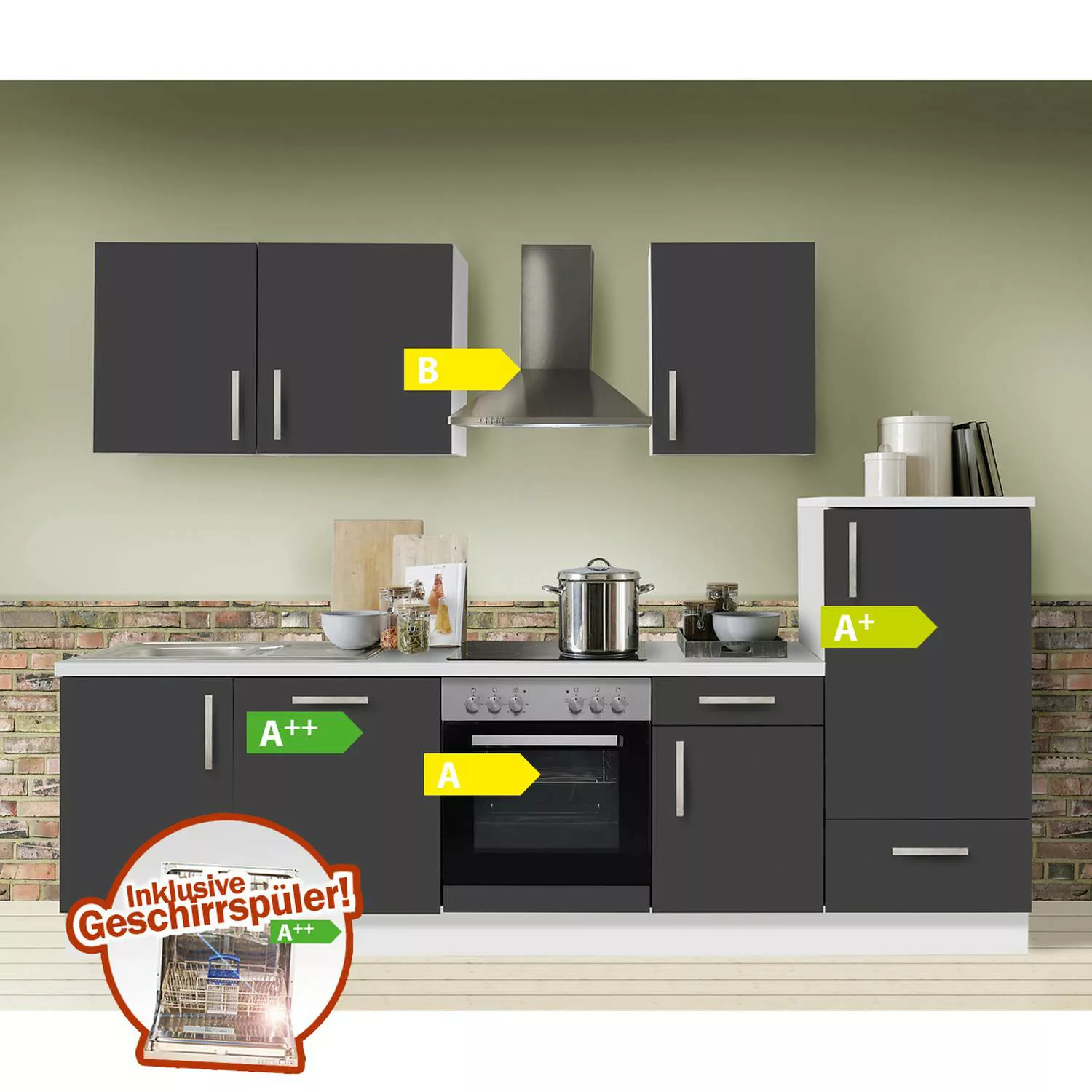 Küche Premium Schiefer grau 280cm MANCHESTER-87 inklusive E-Geräte & Geschi günstig online kaufen